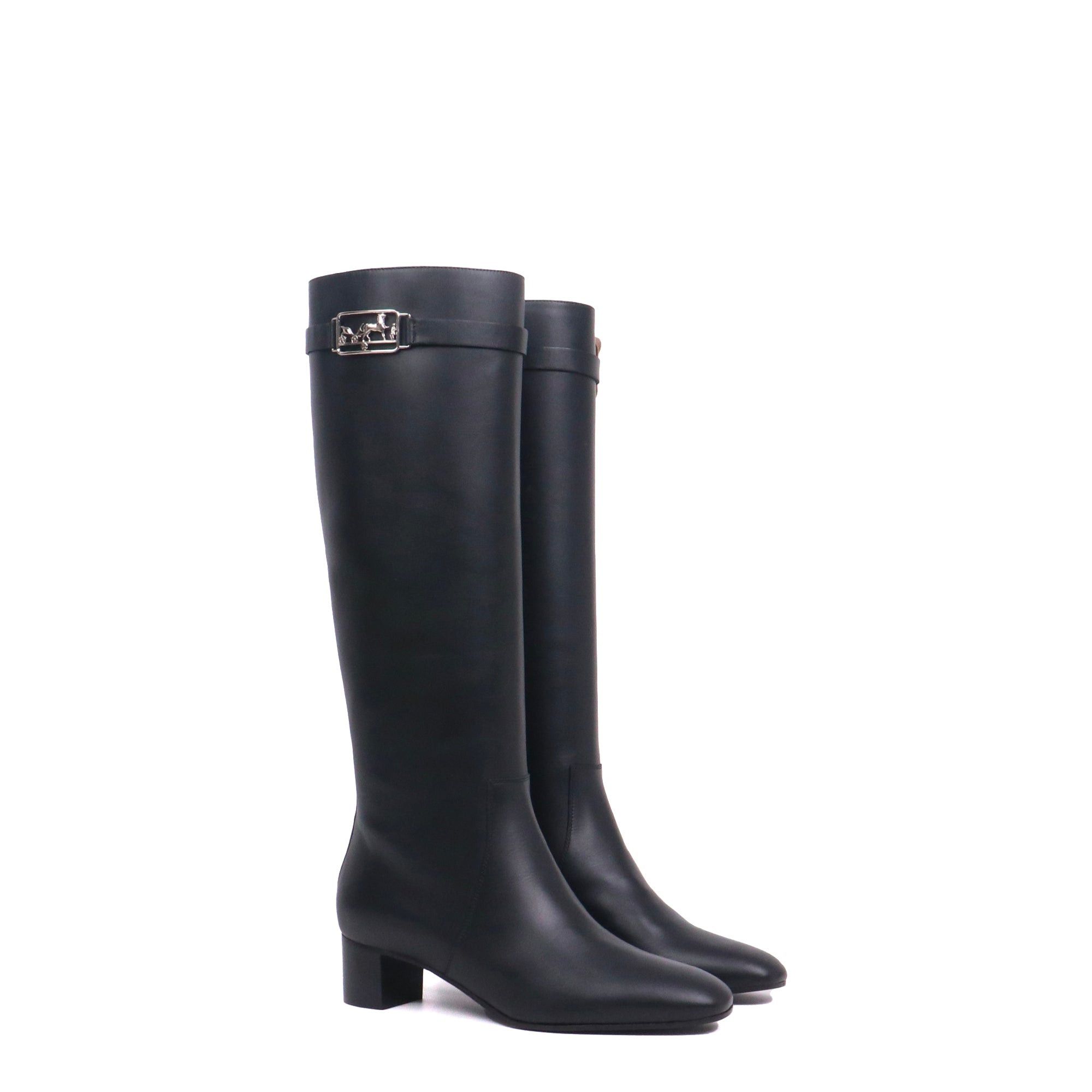 Hermes HERMÈS - Versailles Hermès heeled boots in black leather (T37) Size US 6 / IT 36 - 1 Thumbnail