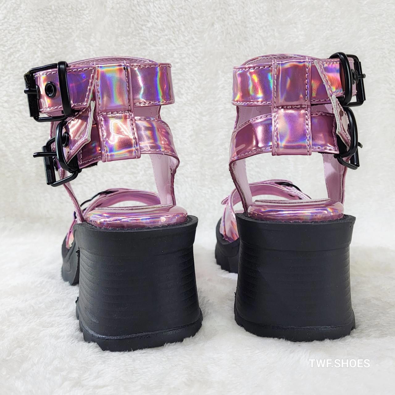 Demonia Cult DEMONIA Bratty Pink Hologram Block Heel Goth Punk Platform S Size US 6 / IT 36 - 4 Thumbnail