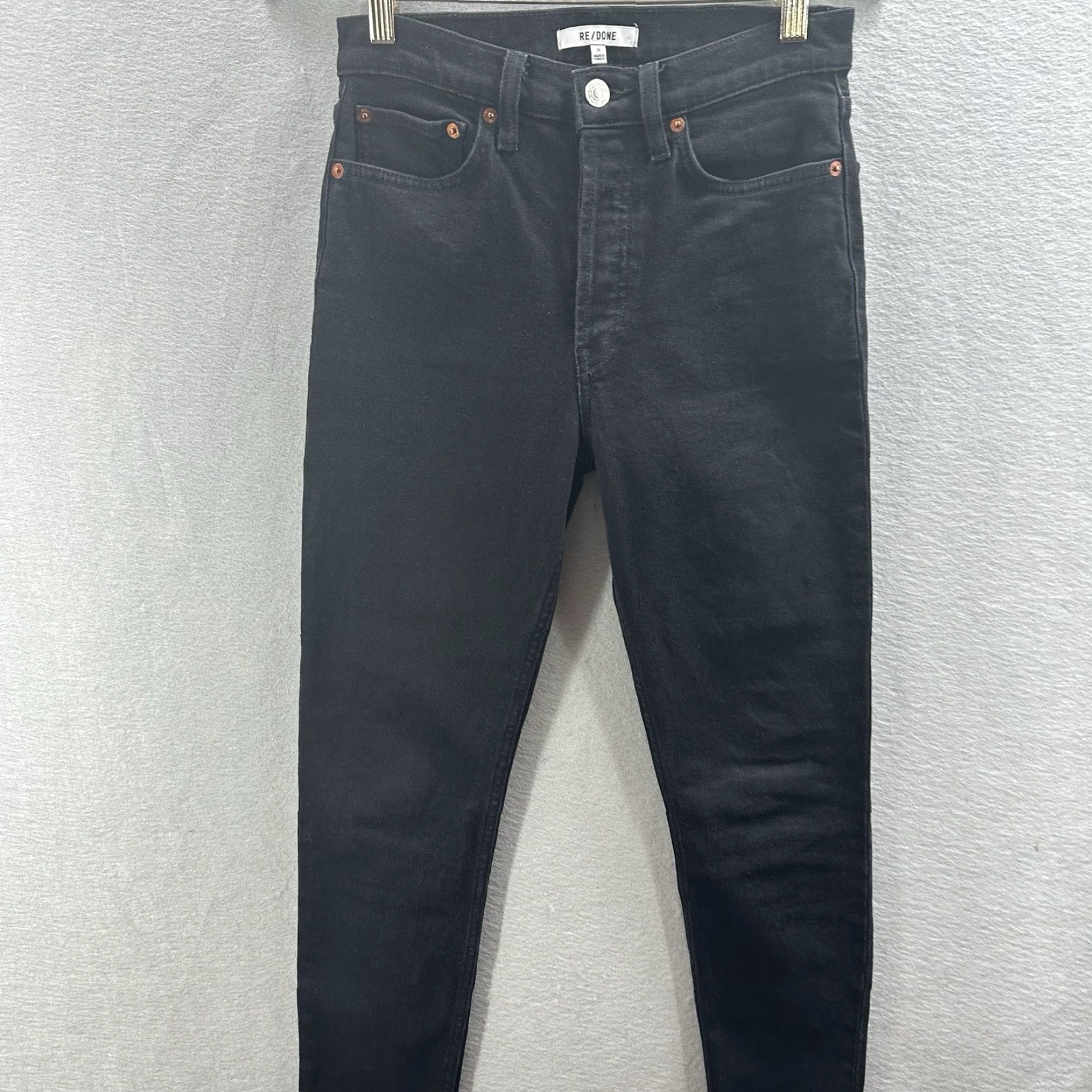 RE/DONE RE/DONE Jeans Womens 26 90s High Rise Ankle Crop Stone Wash Raw Hem Button Fly Black Denim Slim Adult Women 90s City Grunge Designer Style Size 26" / US 2 / IT 38 - 2 Thumbnail