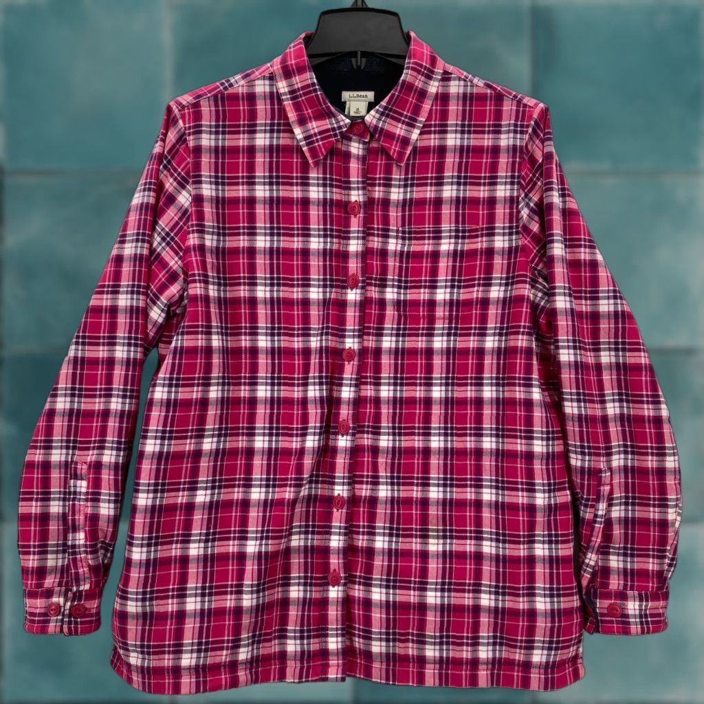 Vintage L.L. Bean Fleece Lined Shirt Jacket Shacket Women's Medium Pink Plaid Chore Camp Size M / US 6-8 / IT 42-44 - 1 Thumbnail