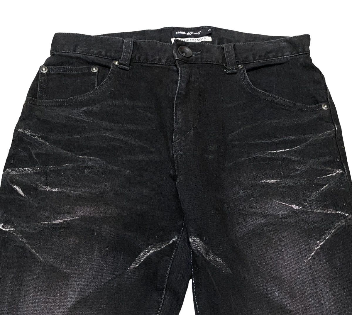 If Six Was Nine Very Rare Vintage Brand Semantic Design Waxed Jeans 1990s Size US 29 - 3 Thumbnail