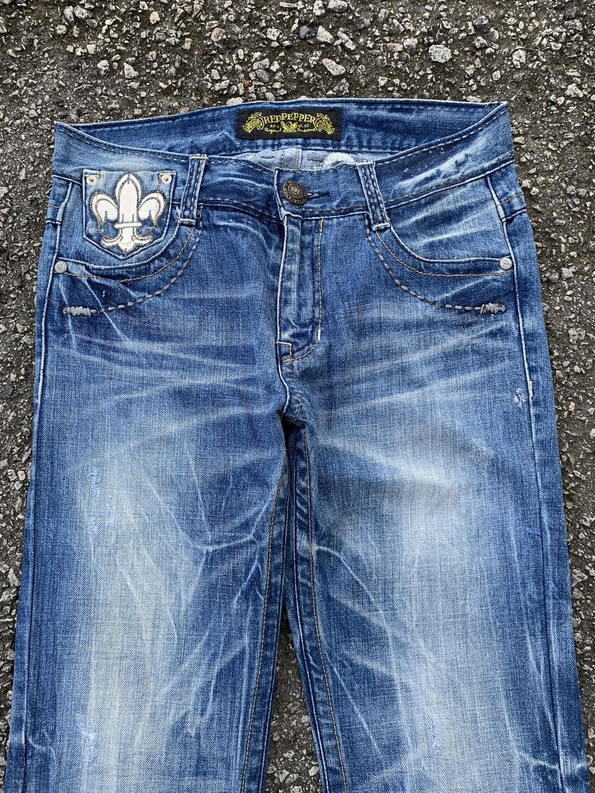 If Six Was Nine × Le Grande Bleu (L.G.B.) RED PEPPER JAPANES FADED & RUSTY PUNK STYLE DISTRESSED DENIM Size US 34 / EU 50 - 5 Thumbnail
