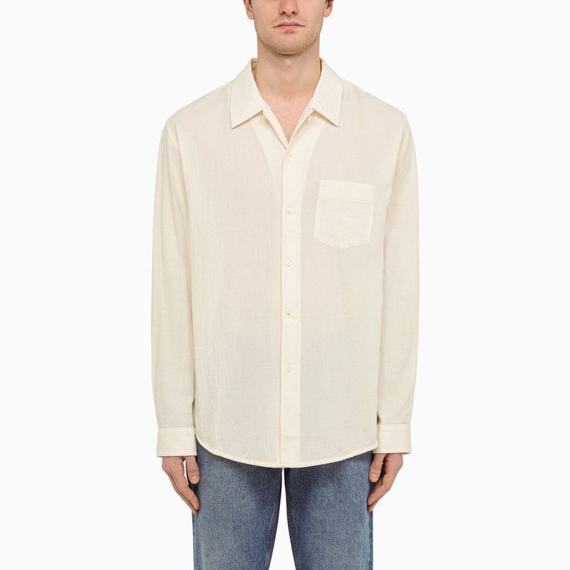 image of Sefr Vanilla White Cotton Shirt, Men's (Size Large)
