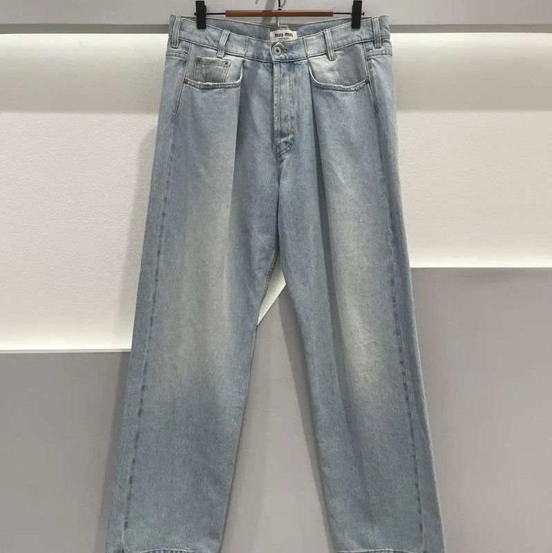 Miu Miu Miu Miu Blue Logo Denim Pants for Women 0089 Size 28" / US 6 / IT 42 - 1 Thumbnail
