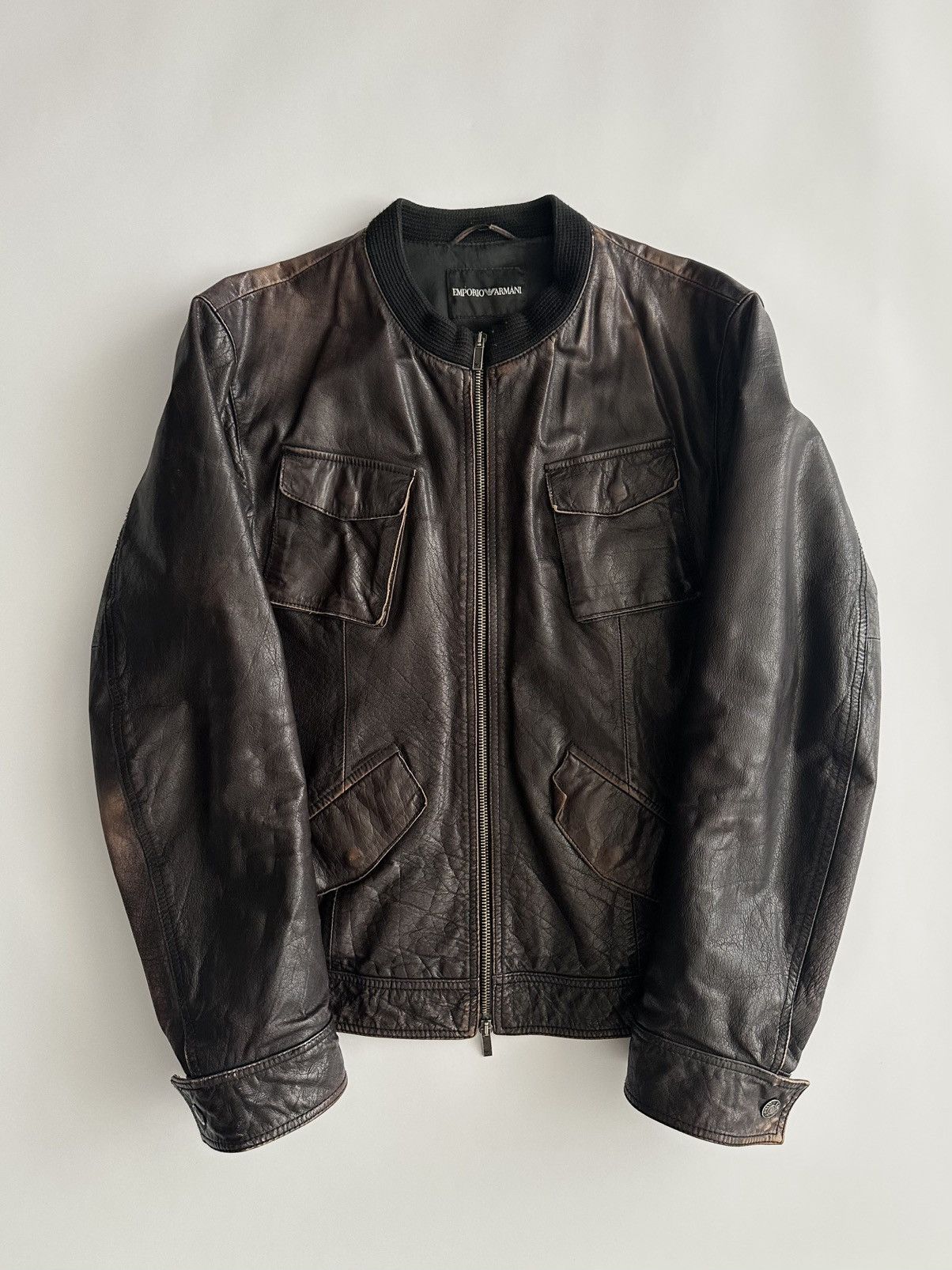 Emporio Armani Emporio Armani 2000’s Aged Leather Jacket Size US M / EU 48-50 / 2 - 1 Thumbnail