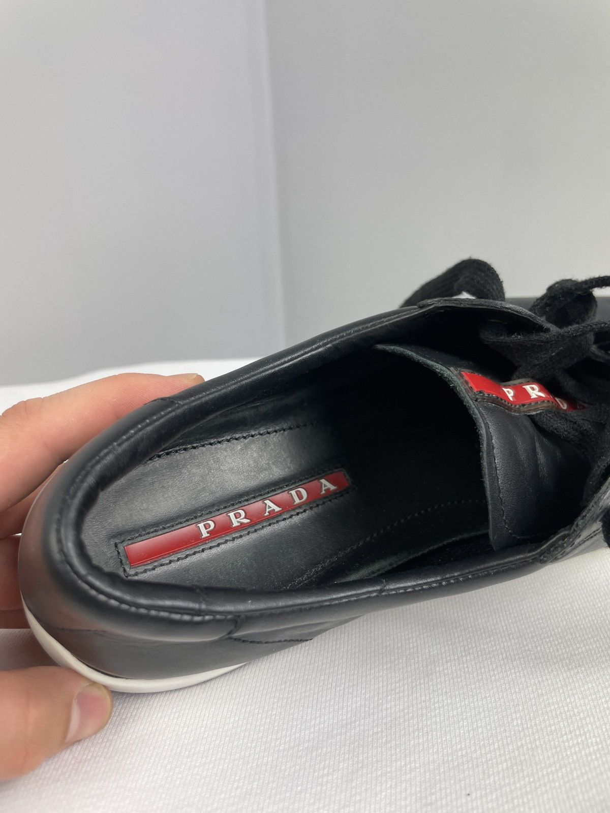 Prada Prada Linea Rossa Black Leather Sneakers – Vitello Plume Size US 8 / EU 41 - 11 Thumbnail