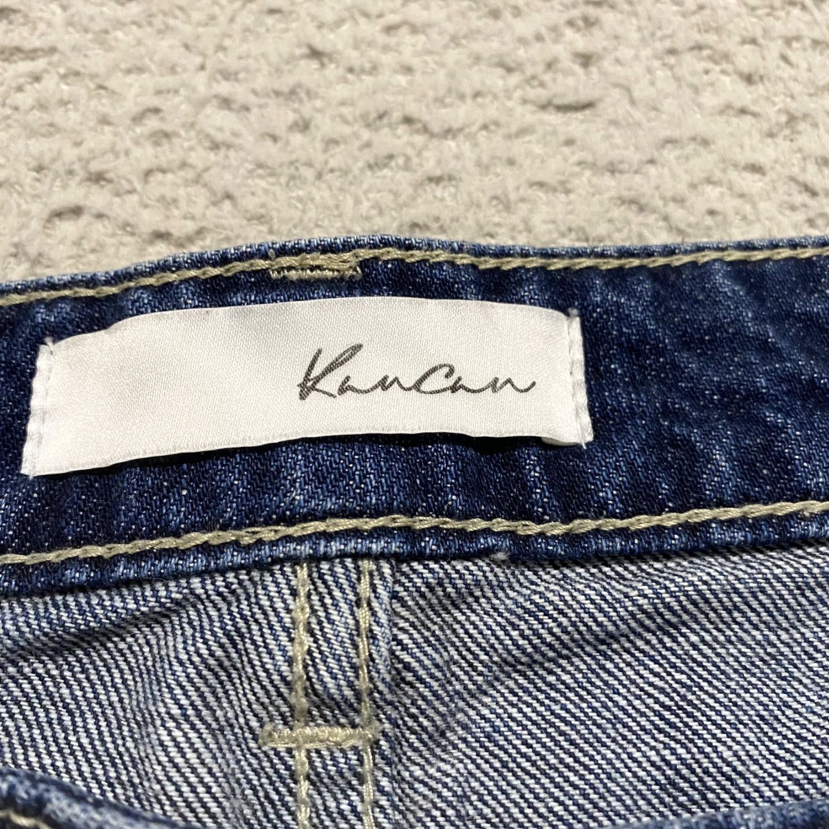 Vintage KanCan Jeans Womens Jeans Distressed Straight Mid Rise Dark Wash Blue Denim 5 Juniors Regular 29in Inseam 28in Button Zip Pockets Logo Fringe Size 27" / US 4 / IT 40 - 3 Thumbnail