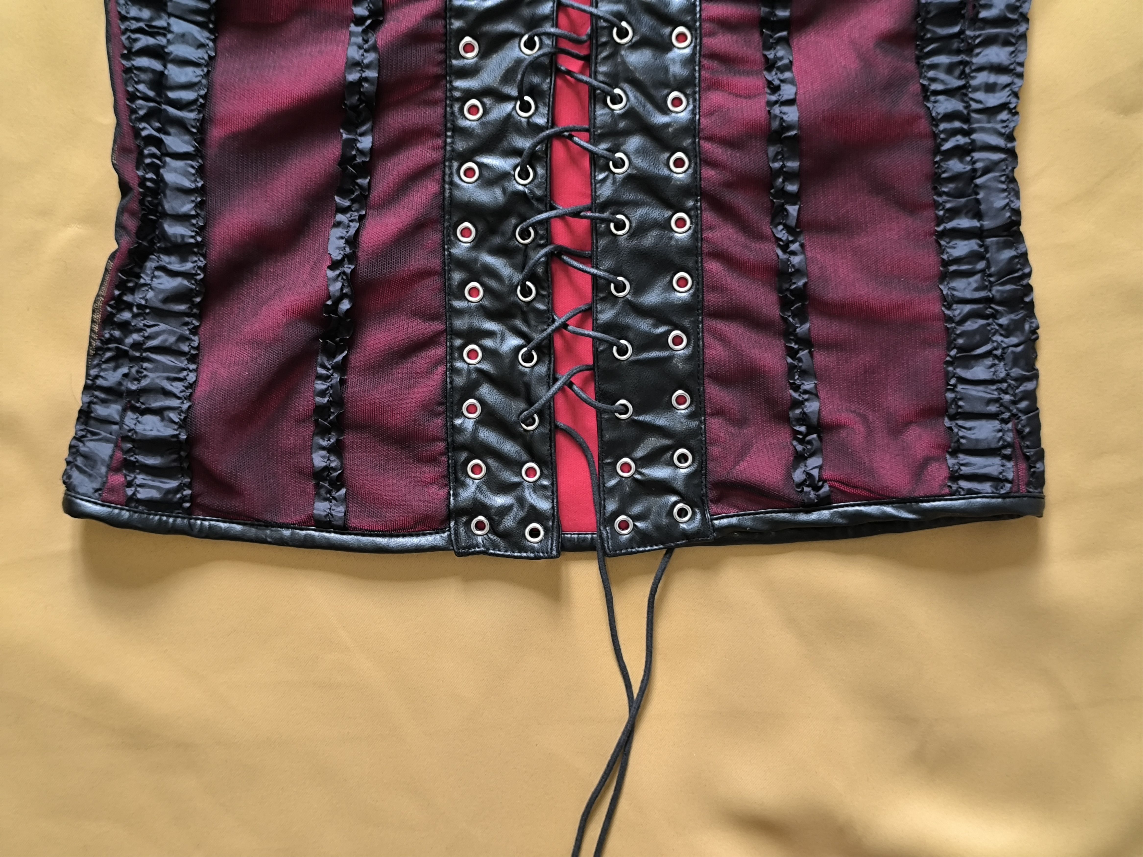 Lip Service VTG Lip Service Y2K Red Black Mesh Bordello Corset Top M Size M / US 6-8 / IT 42-44 - 18 Thumbnail