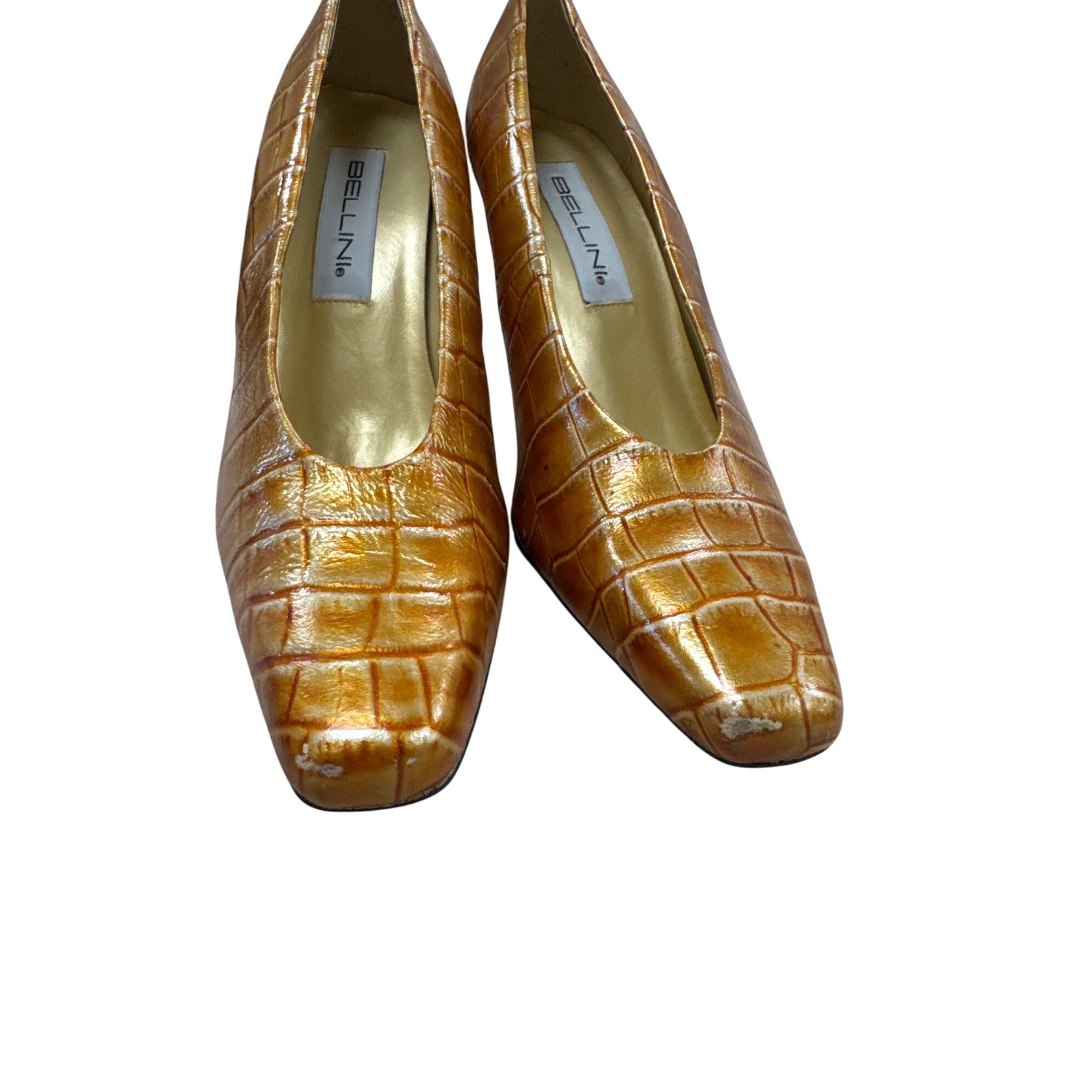 Designer Bellini Coiette womens leather Gold 4inch heels 10M SKU 7244 Size US 10 / IT 40 - 6 Thumbnail