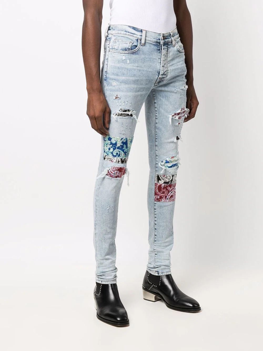 Amiri o1mle0924 Pajama Art Patch Jeans in Light Blue Size US 29 - 3 Thumbnail