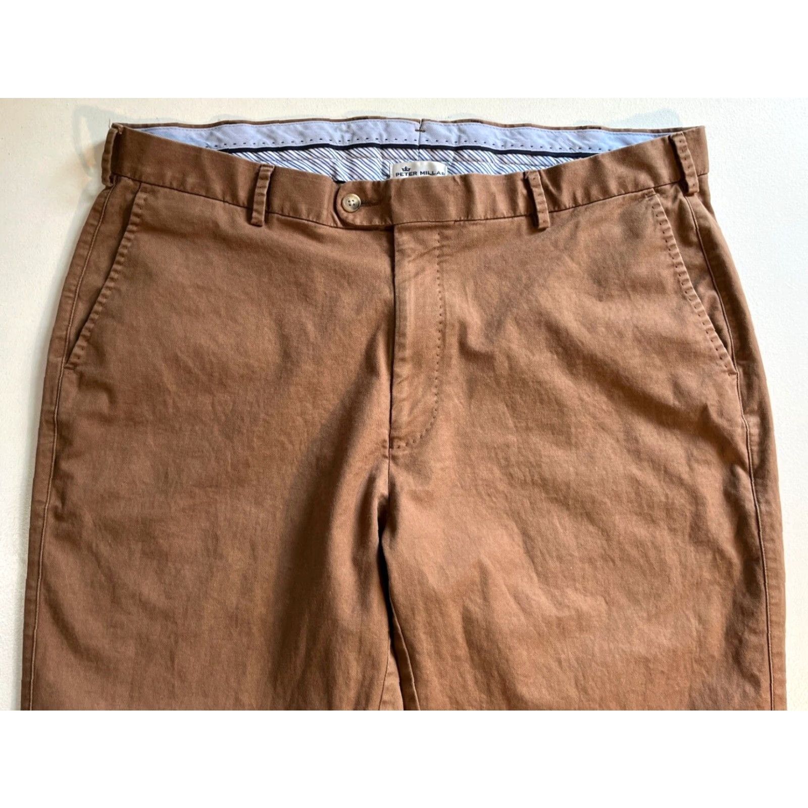 Peter Millar Peter Millar Men's Flat Front Pants Sz 38x35 Twill Chino Brown Cotton Blend Regular Inseam 35in 97% Pima Cotton 3% Spandex Shorts? Size US 38 / EU 54 - 3 Thumbnail