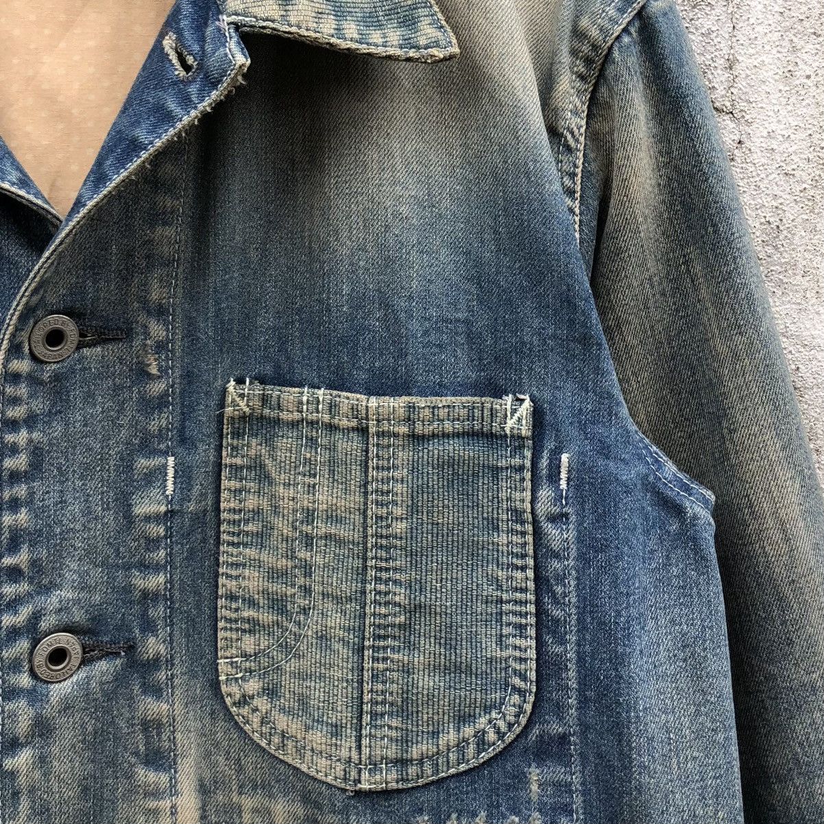 Japanese Brand Fundamental Agreement Denim Distressing Patched Chore Jacket Size US XL / EU 56 / 4 - 6 Thumbnail