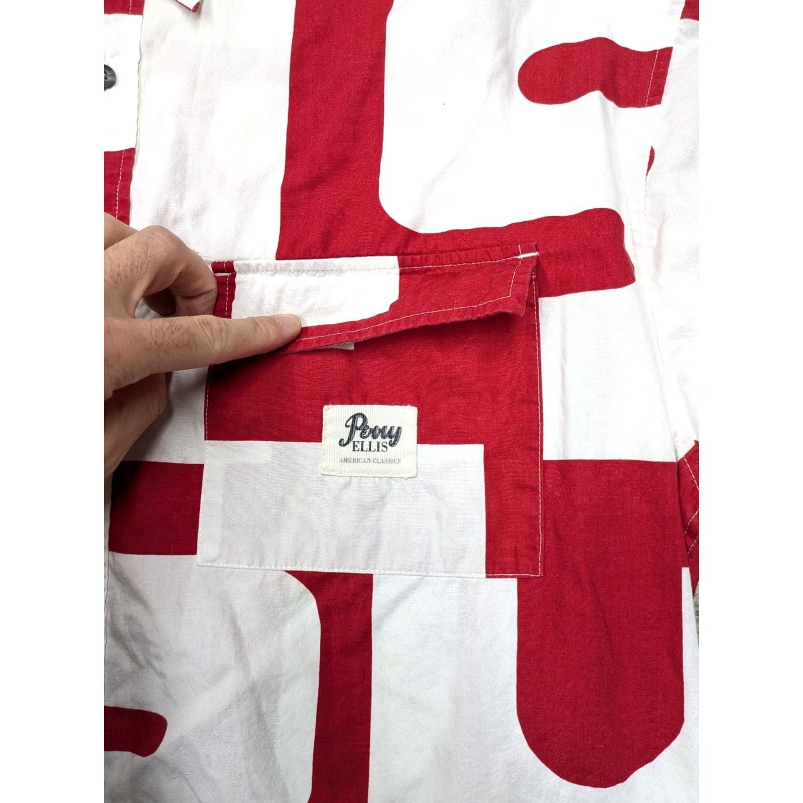 Perry Ellis VINTAGE Perry Ellis Shirt Men Large All Over Print Button Abstract 90s Red White Size US L / EU 52-54 / 3 - 4 Thumbnail