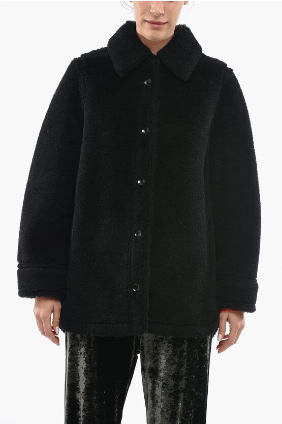 image of Stand Studio Single-Breasted Teddy Coat With Flush Pockets in Black, Women's (Size Small)