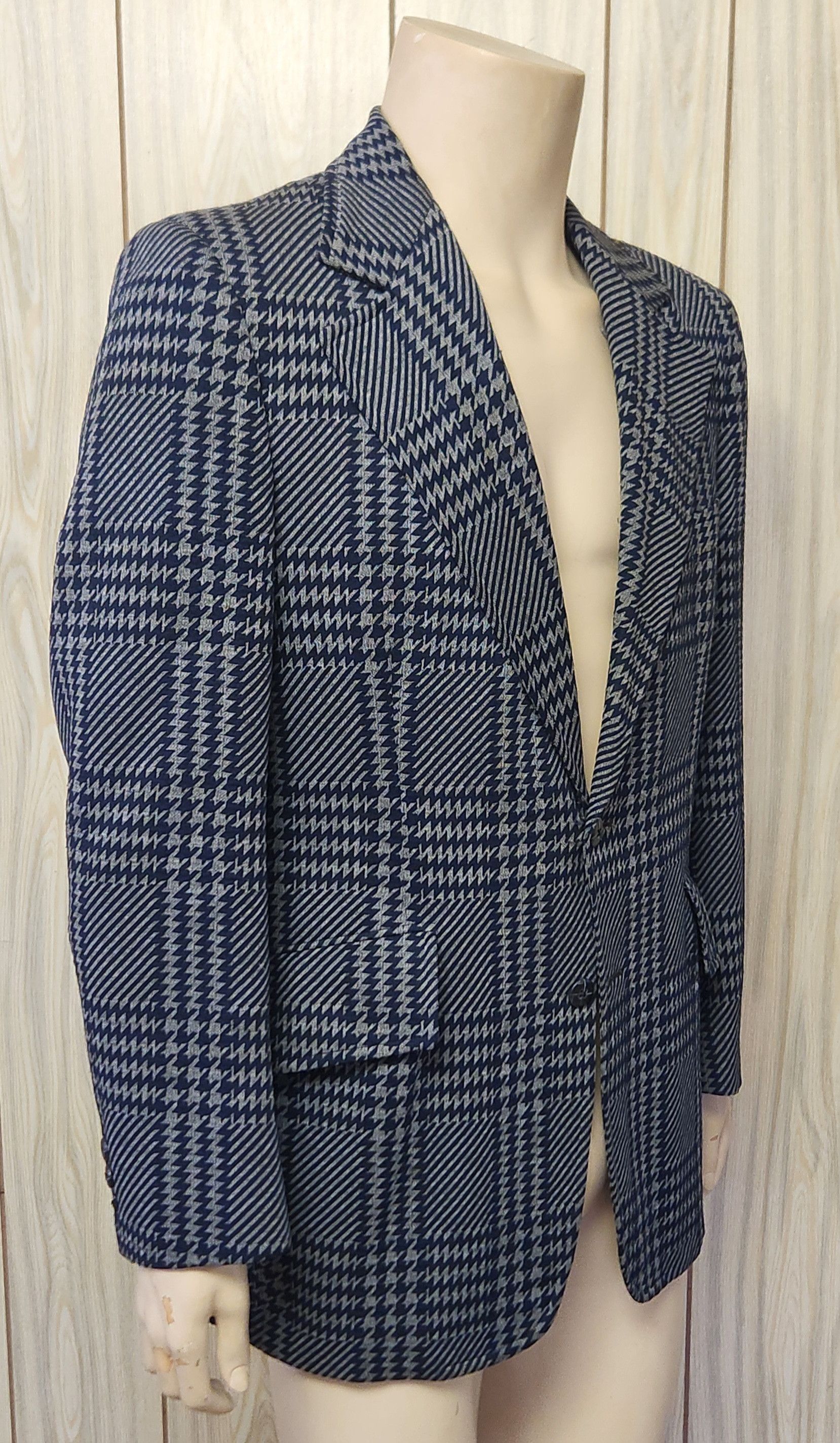 Vintage 1970s sport coat 40R mod disco polyester plaid Size 40R - 2 Thumbnail