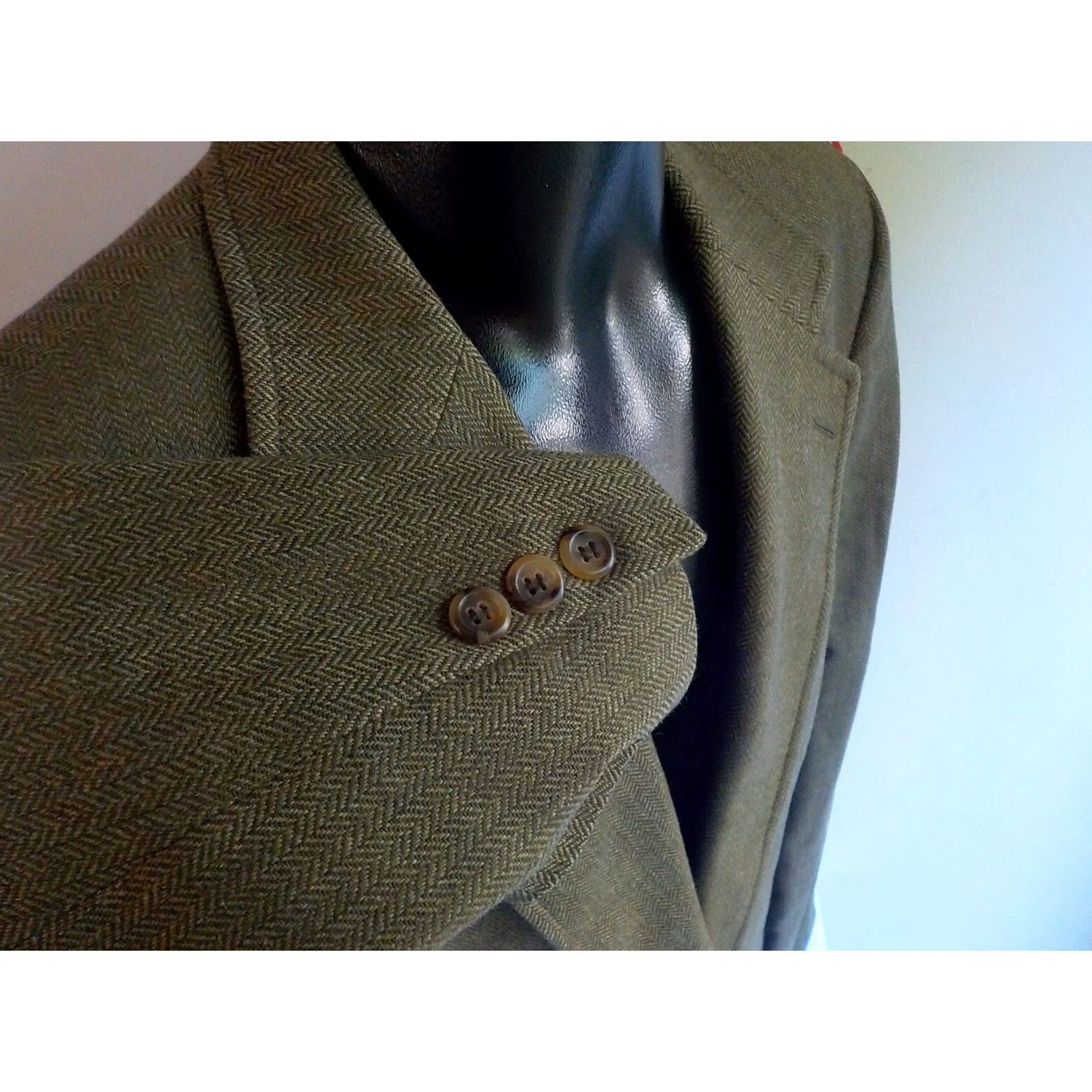 Brooks Brothers VINTAGE Brooks Brothers Blazer 2 Button Herringbone Wool SZ 42R Mens Green 100% Wool USA Size 42R - 4 Thumbnail