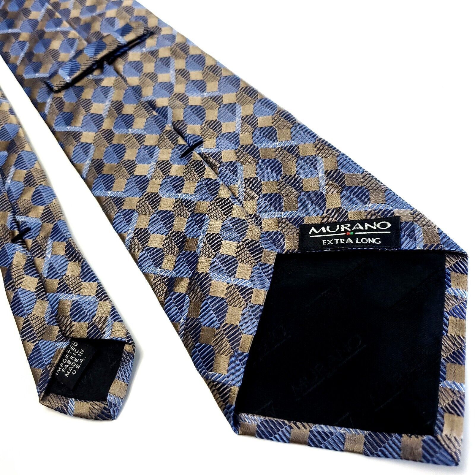 Murano Murano Brown Blue Silk Tie Woven Short Wide Check Size ONE SIZE - 3 Thumbnail