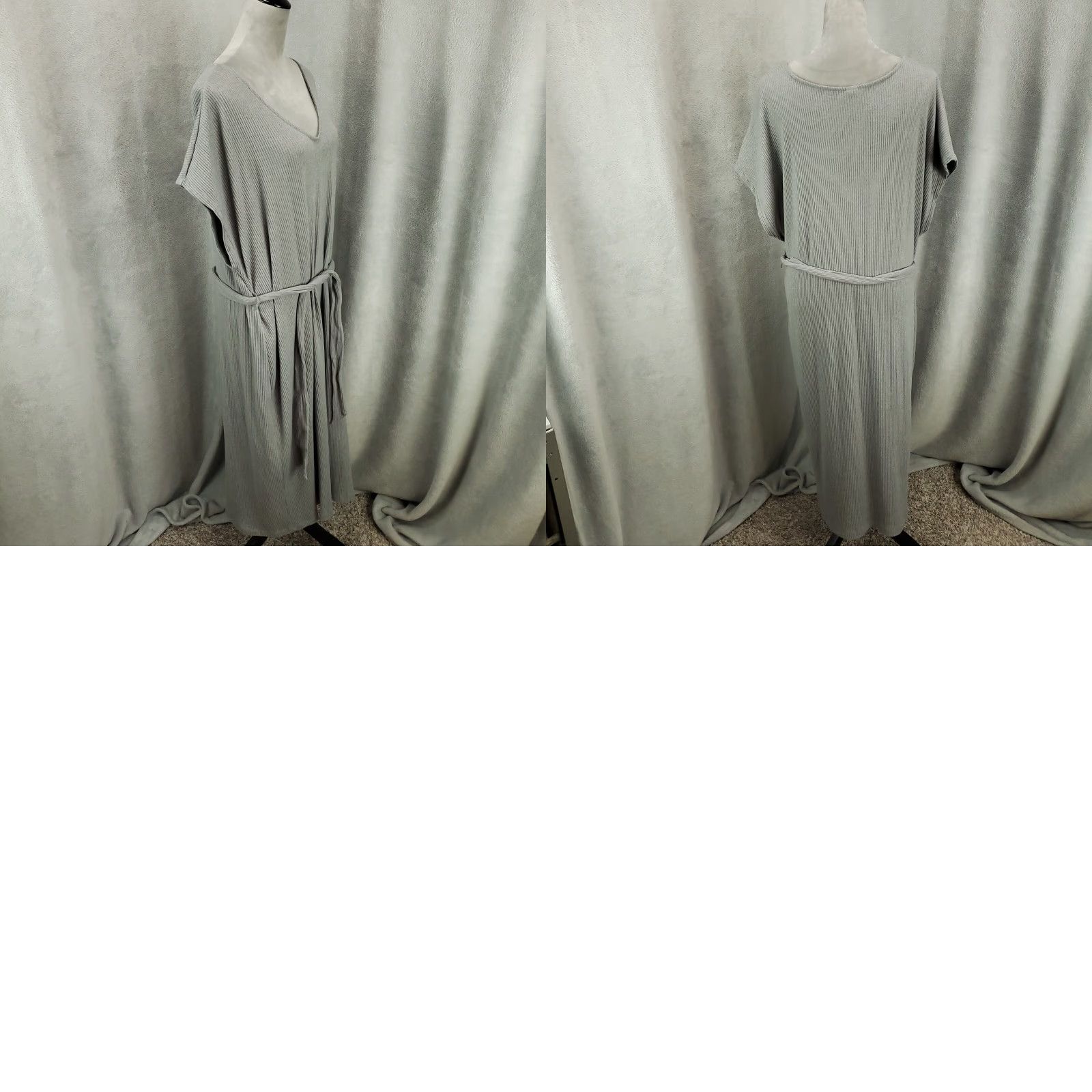 Old Navy Old Navy Belted Knit Midi Dress Womens Plus Size 2XL Gray Ribbed V-Neck Short Sleeve Shaped Shift Size XXL / US 16-18 / IT 52-54 - 8 Thumbnail