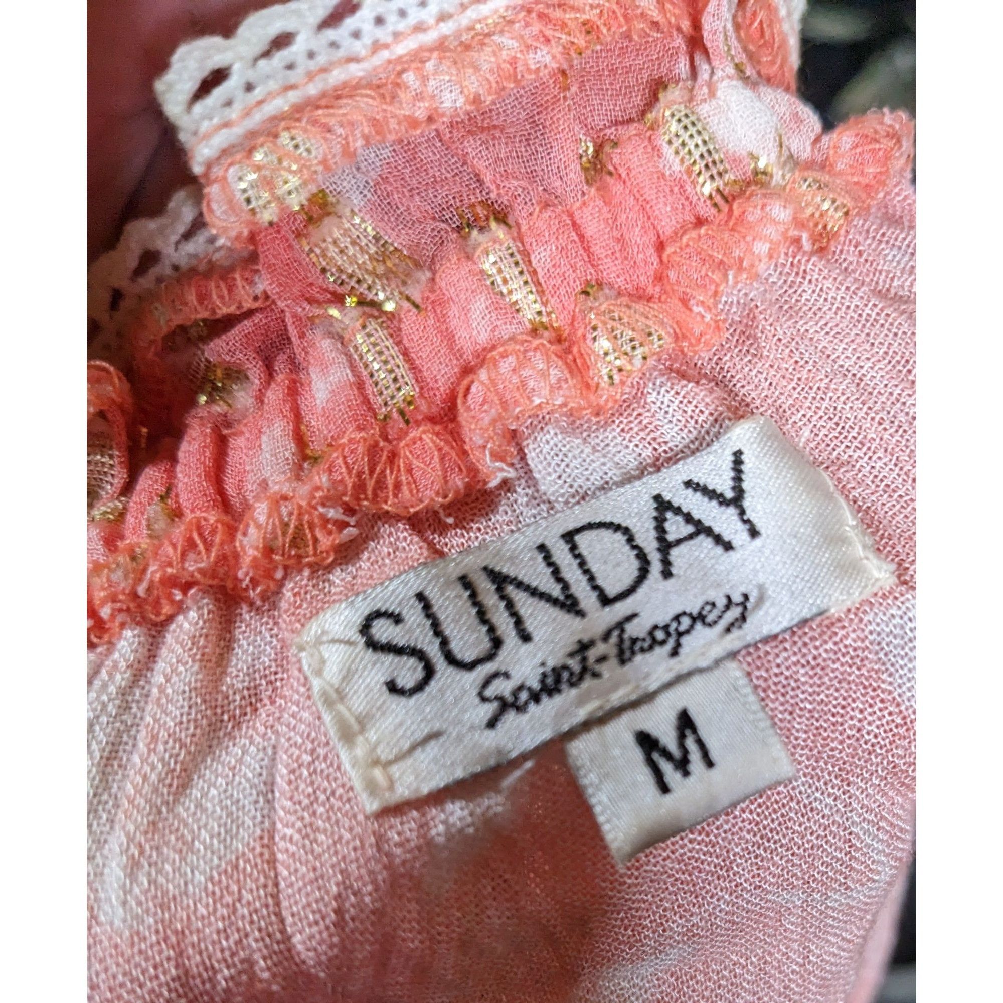 Other Sunday Saint-Tropez Pink/Orange Floral Ruffle Crop Top With Size M / US 6-8 / IT 42-44 - 3 Thumbnail
