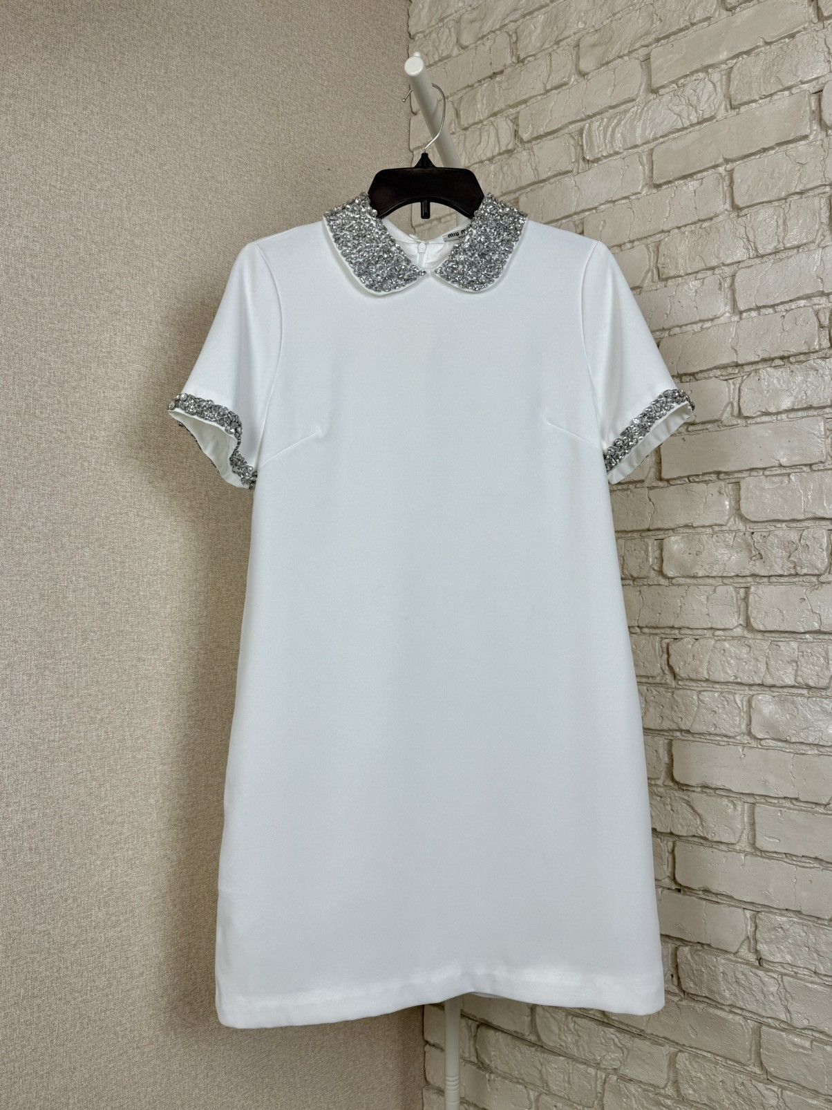 Miu Miu Miu Miu White Mini Dress Crystal Embellished Collar Cuffs Size M / US 6-8 / IT 42-44 - 3 Thumbnail