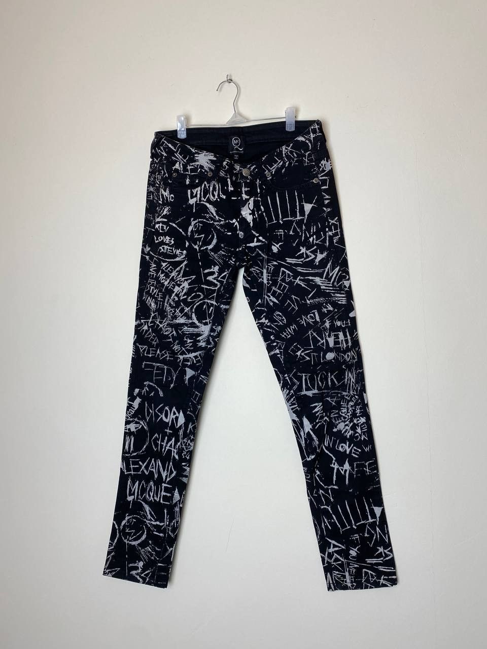 image of Mcq By Alexander Mcqueen Graffiti Skinny Denim Pants in Black White, Men's (Size 26)