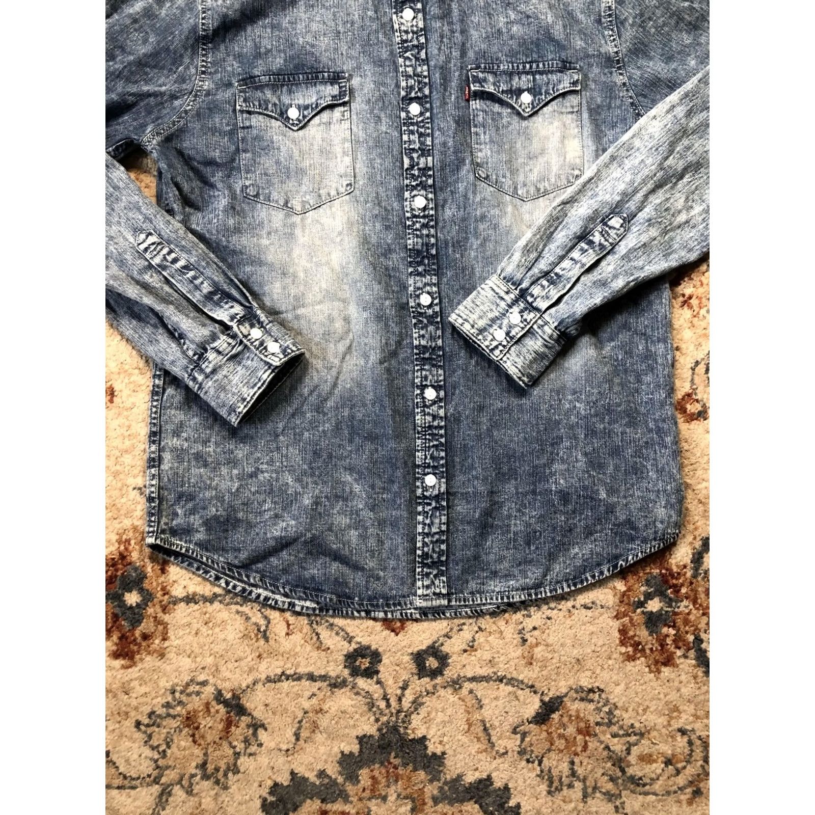 Levi's Levi's Shirt Mens Large Blue Acid Wash Denim Western Button-Down Cowboy Size US L / EU 52-54 / 3 - 5 Thumbnail