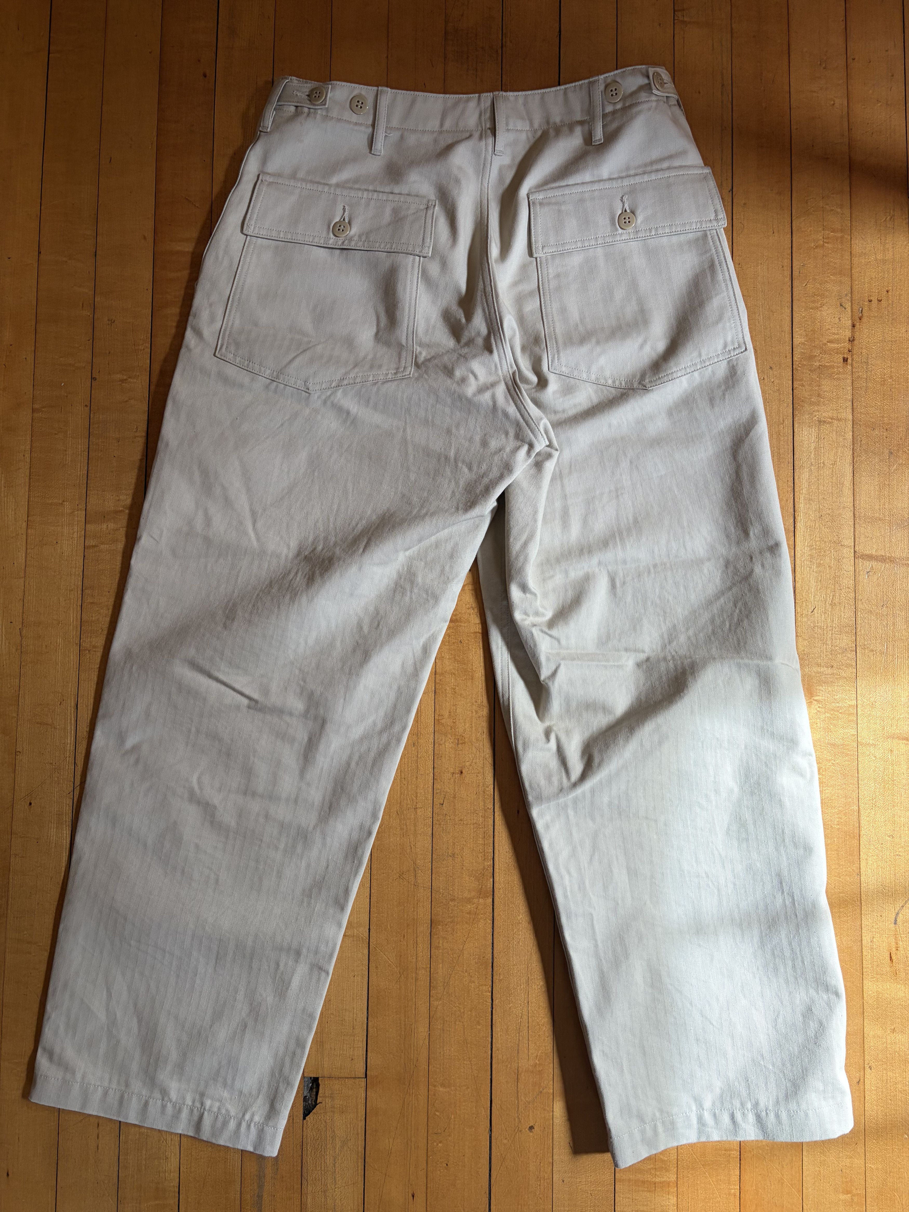 Japanese Brand Interim ORGANIC COTTON HBT TWILL BAKER PANTS - IVORY Size US 31 - 3 Thumbnail