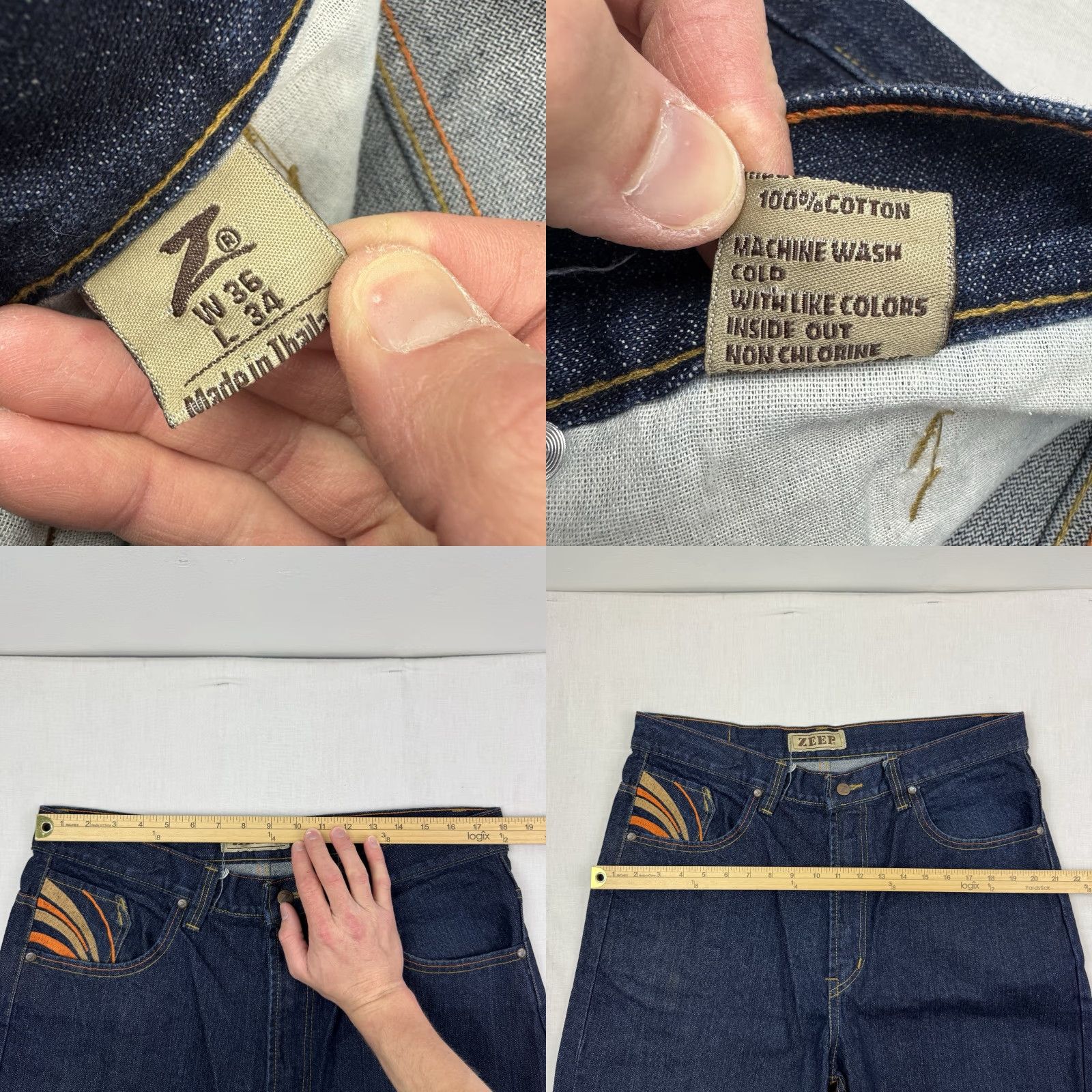 Vintage VINTAGE Zeep Jeans Men Adult 36x34 Baggy Hip Hop Embroidered Y2K Hipster Relaxed Jeans Blue 90s Grunge Straight Mens Size US 36 / EU 52 - 8 Thumbnail