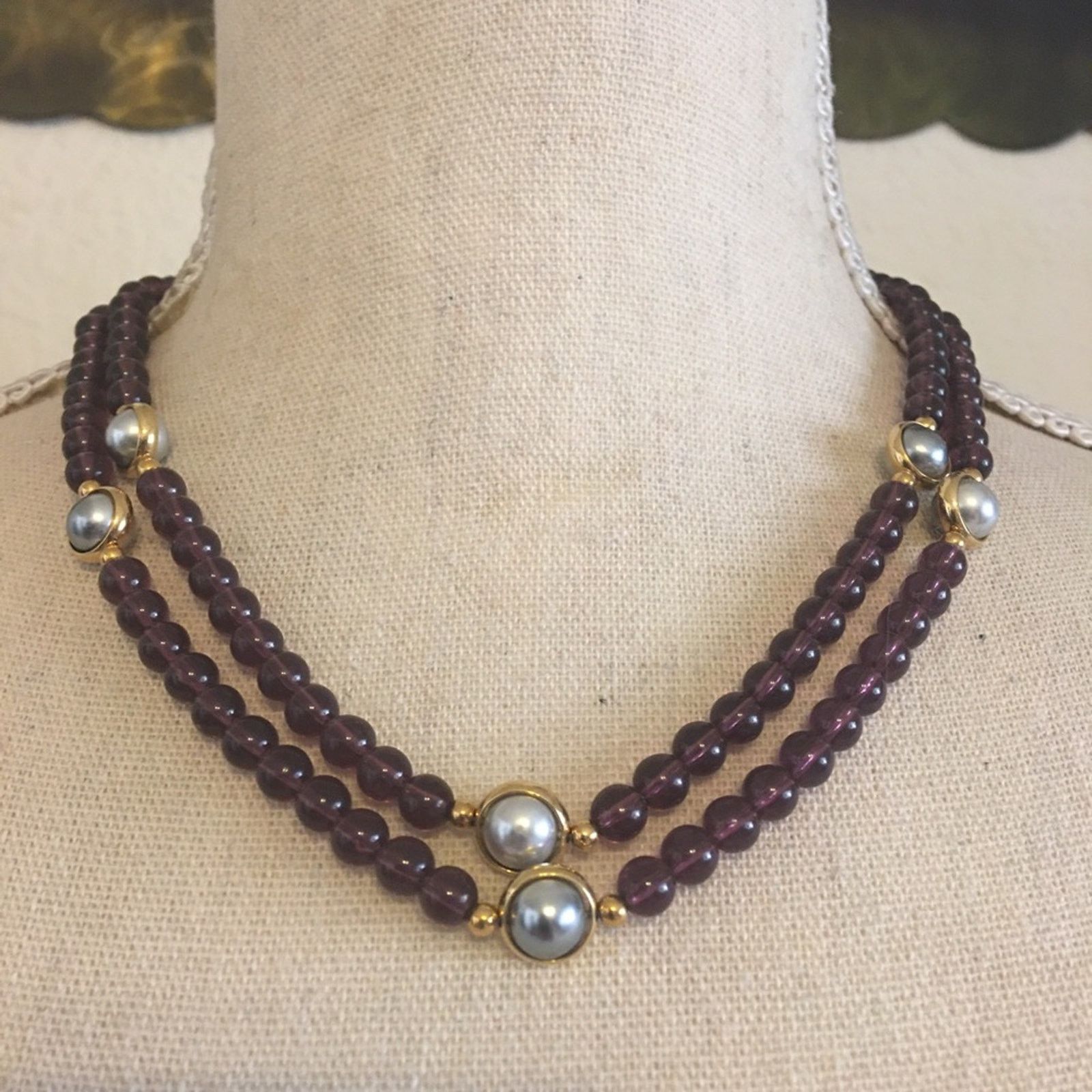 Vintage Vintage Avon faux amethyst and swivel pearl bead necklace Size ONE SIZE - 2 Thumbnail