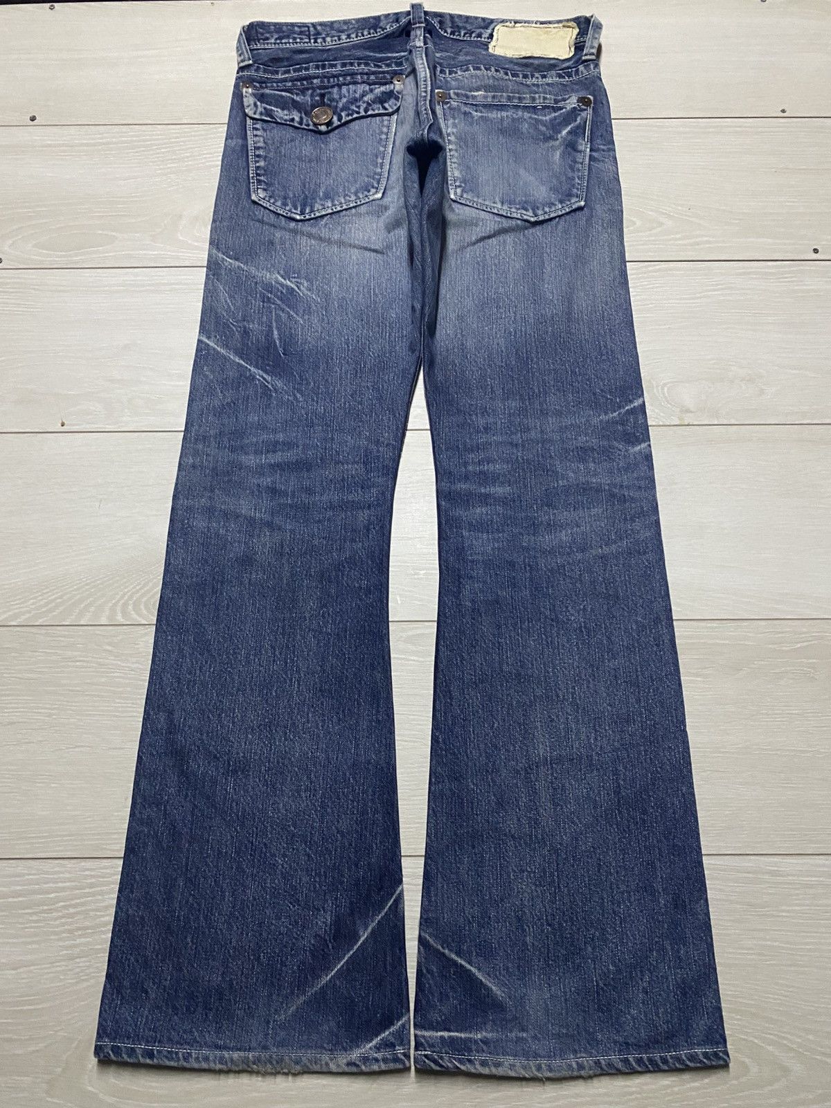 Tornado Mart Vtg Blue Way Made in Nippon Flare Bootcut Distressed Jeans Size US 33 - 2 Thumbnail