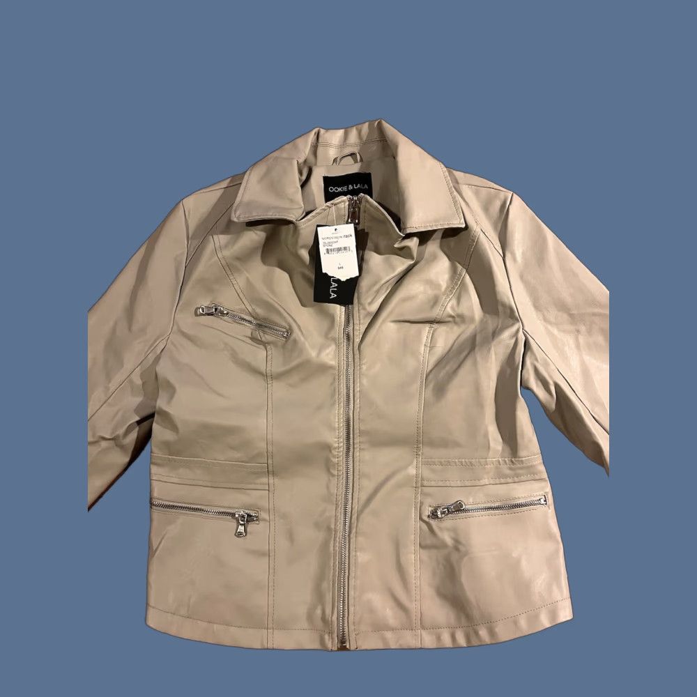 Vintage Ookie And Lala Moto Jacket Women’s Large Beige Faux Leather Size L / US 10 / IT 46 - 1 Thumbnail