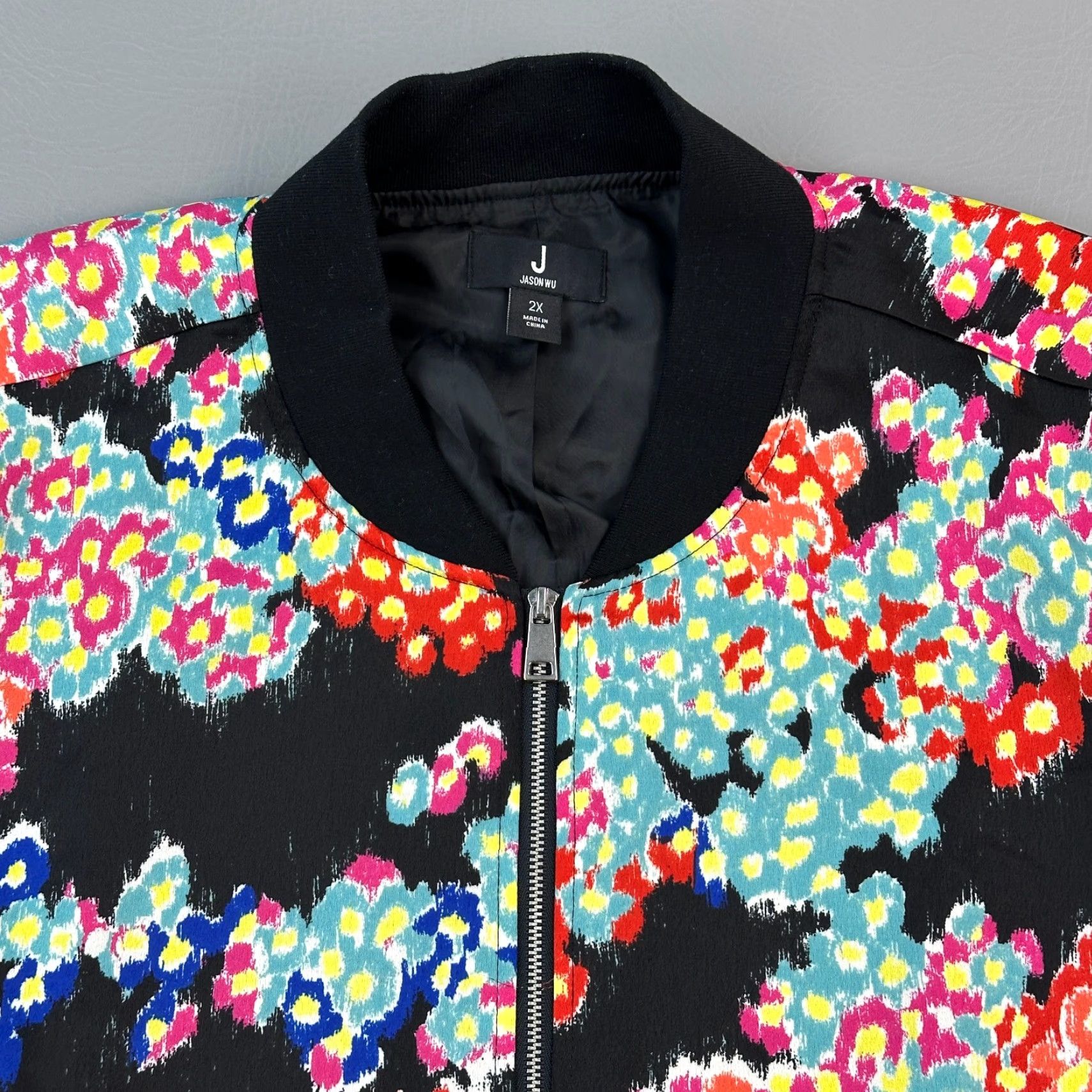 Jason Wu Jason Wu Jacket Women's 2X Black Abstract Floral Full Zip Lightweight Bomber Shirt Size XXL / US 16-18 / IT 52-54 - 4 Thumbnail