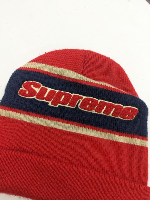 Supreme Supreme Chenille Stripe Knit Beanie Hat Red FW19 2019