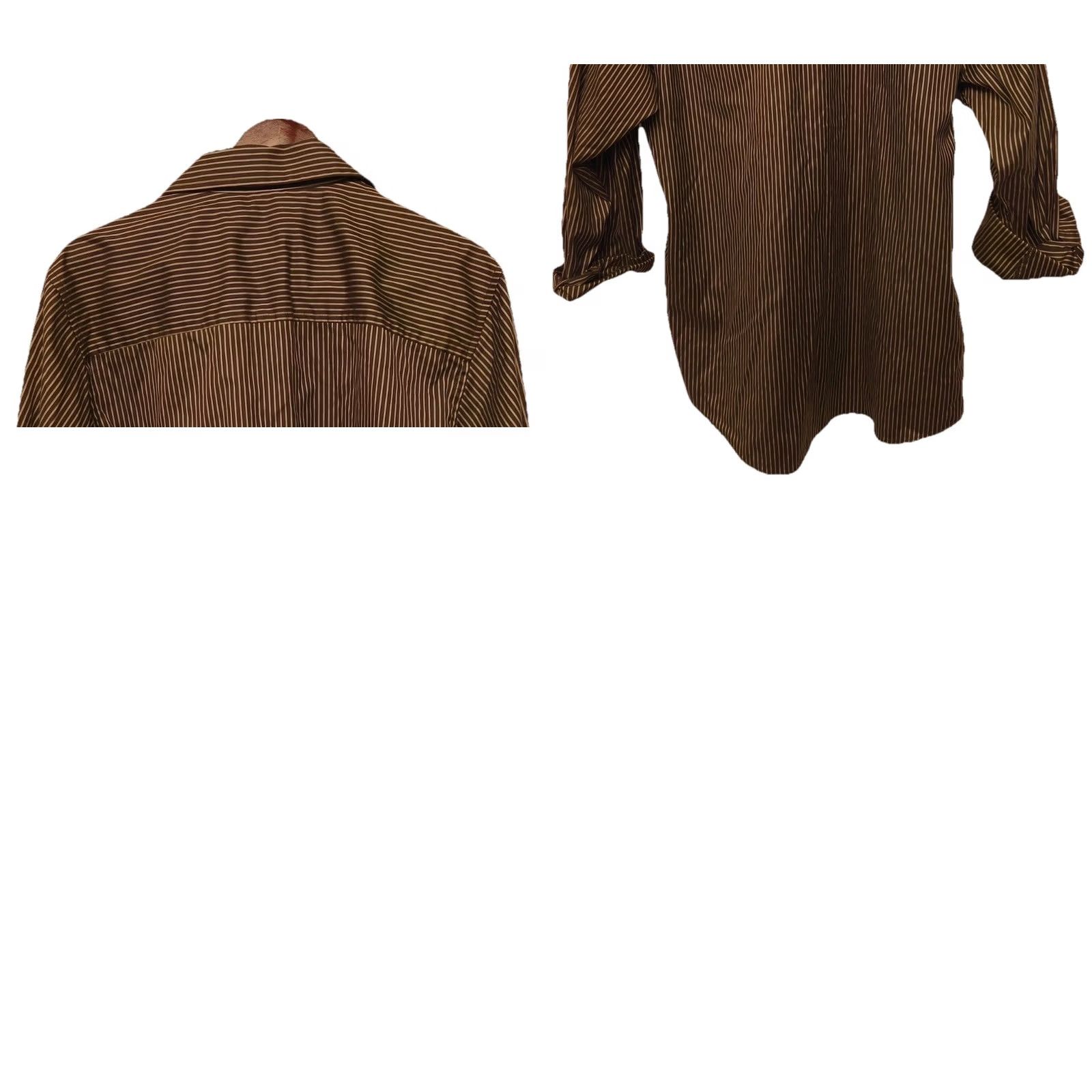 Savane Savane Pinpoint Oxford Shirt Men’s Large Brown Stripe 100% Cotton Easy Care Size US L / EU 52-54 / 3 - 8 Thumbnail