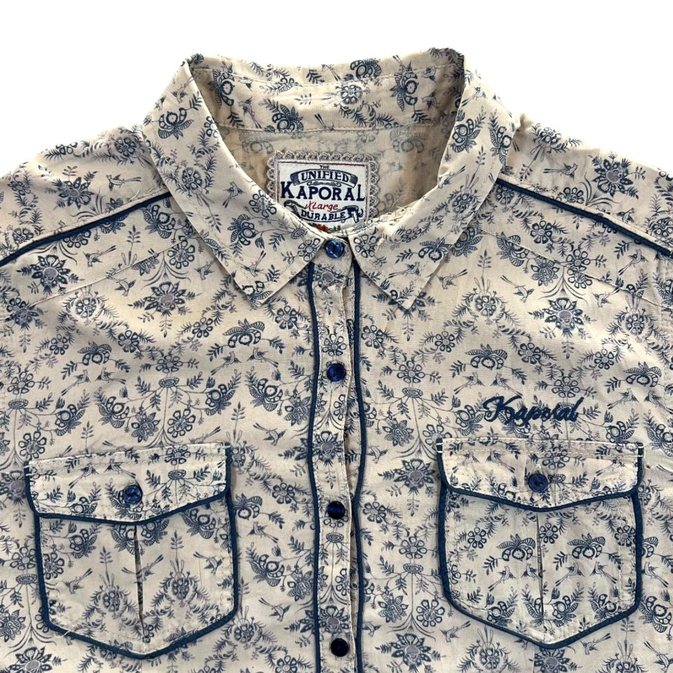 Vintage Kaporal The Unified Floral Patterned Western Long Sleeve Shirt Women's XL Beige/Blue Patterned Shirt Western Womens XL Size XL / US 12-14 / IT 48-50 - 2 Thumbnail