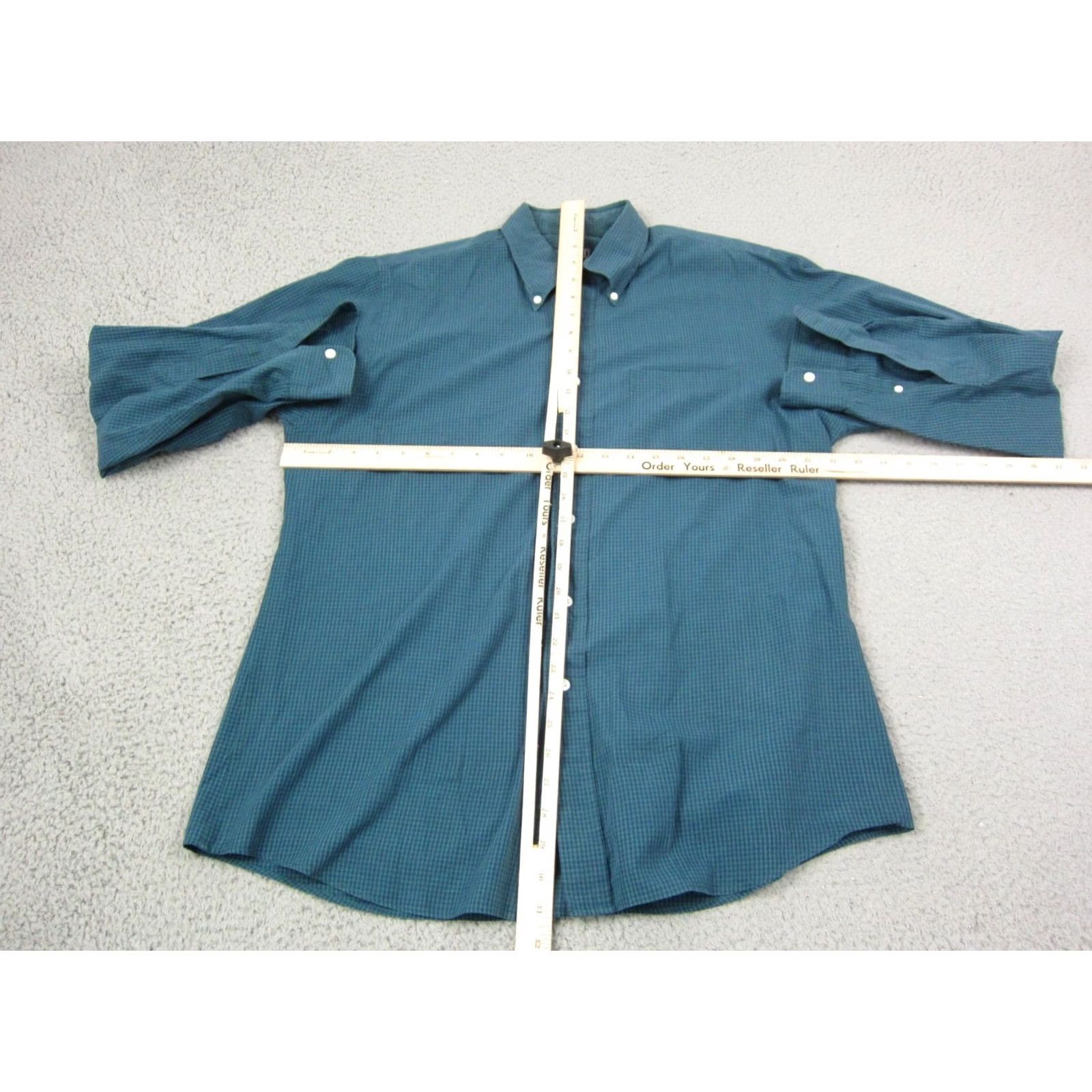 Lands' End Lands' End Shirt Button-Up Long Sleeve Blue Green Gingham Check Mens Size Large 16 Casual Vintage (Adult) Size US L / EU 52-54 / 3 - 6 Thumbnail