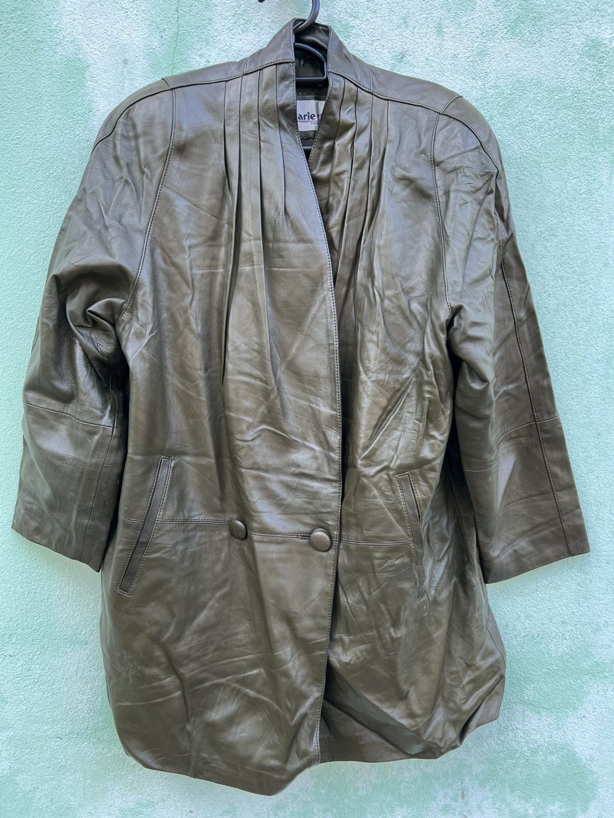 Japanese Brand Vintage Marie Claire Paris Pleated Leather Jacket OliveGreen Size US L / EU 52-54 / 3 - 2 Thumbnail