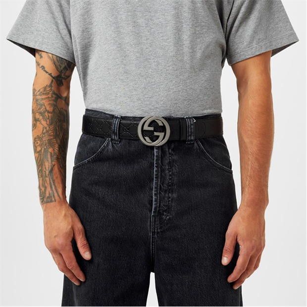 Gucci Men'S Logo Leather Gg Interlocked Embossed Belt Size 28 - 2 Thumbnail
