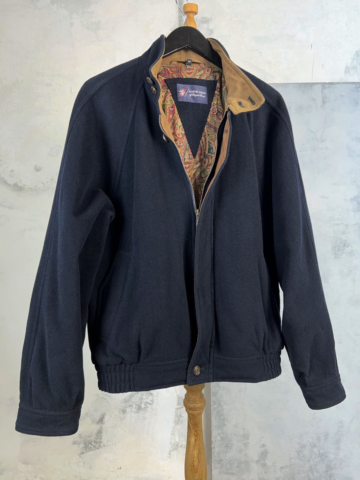image of Vintage Austin Reed Cashmere And Wool Bomber Jacket Size M in Navy, Men's