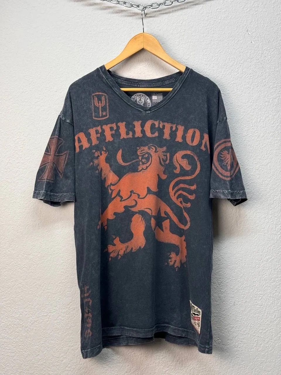 Affliction × Ed Hardy × Gotcha Vintage Affliction Double Skull Black T Shirt Japan Size US XL / EU 56 / 4 - 1 Thumbnail