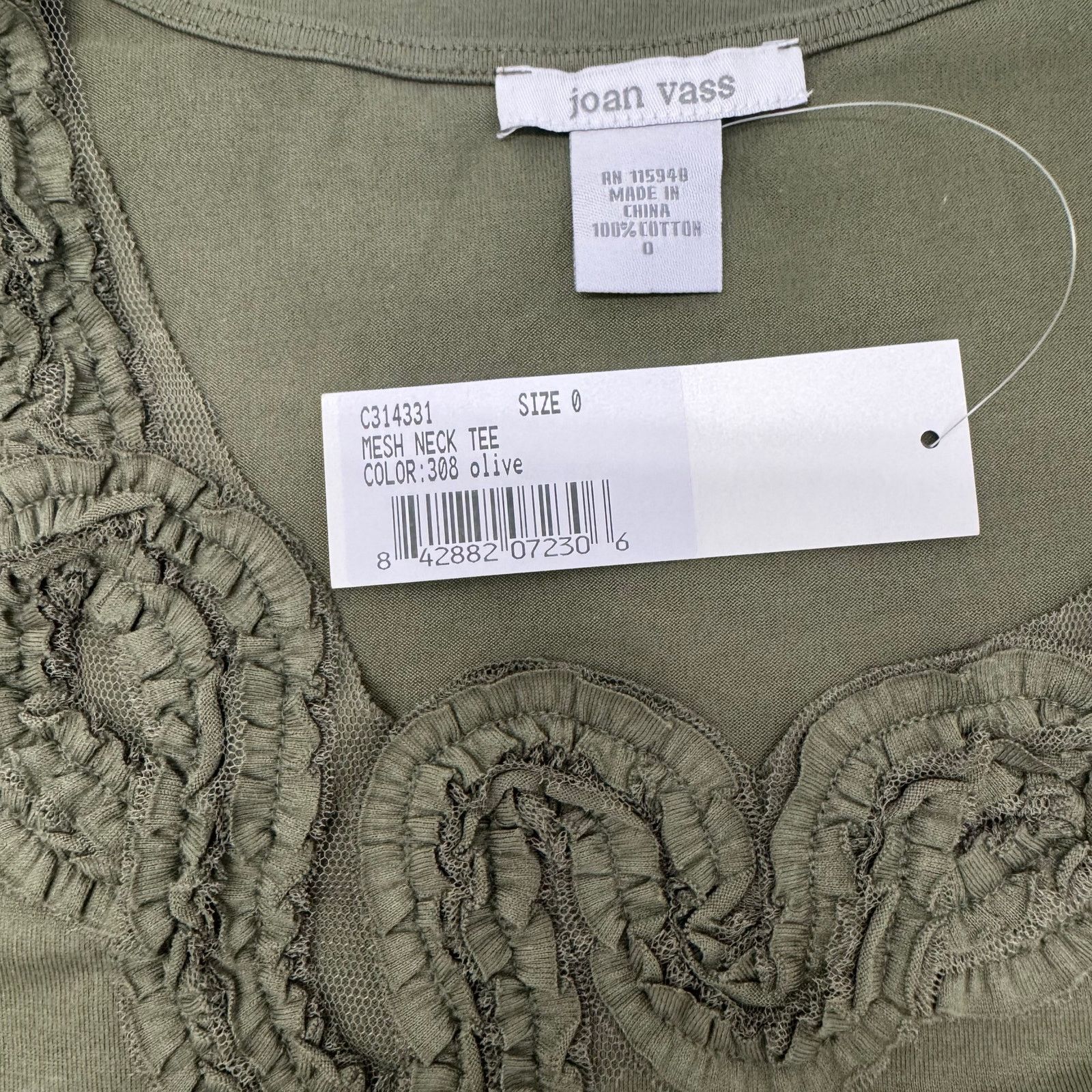 Vass NWT Joan Vass Women's Mesh Neck Tee Green Olive size 0/Small Size S / US 4 / IT 40 - 4 Thumbnail