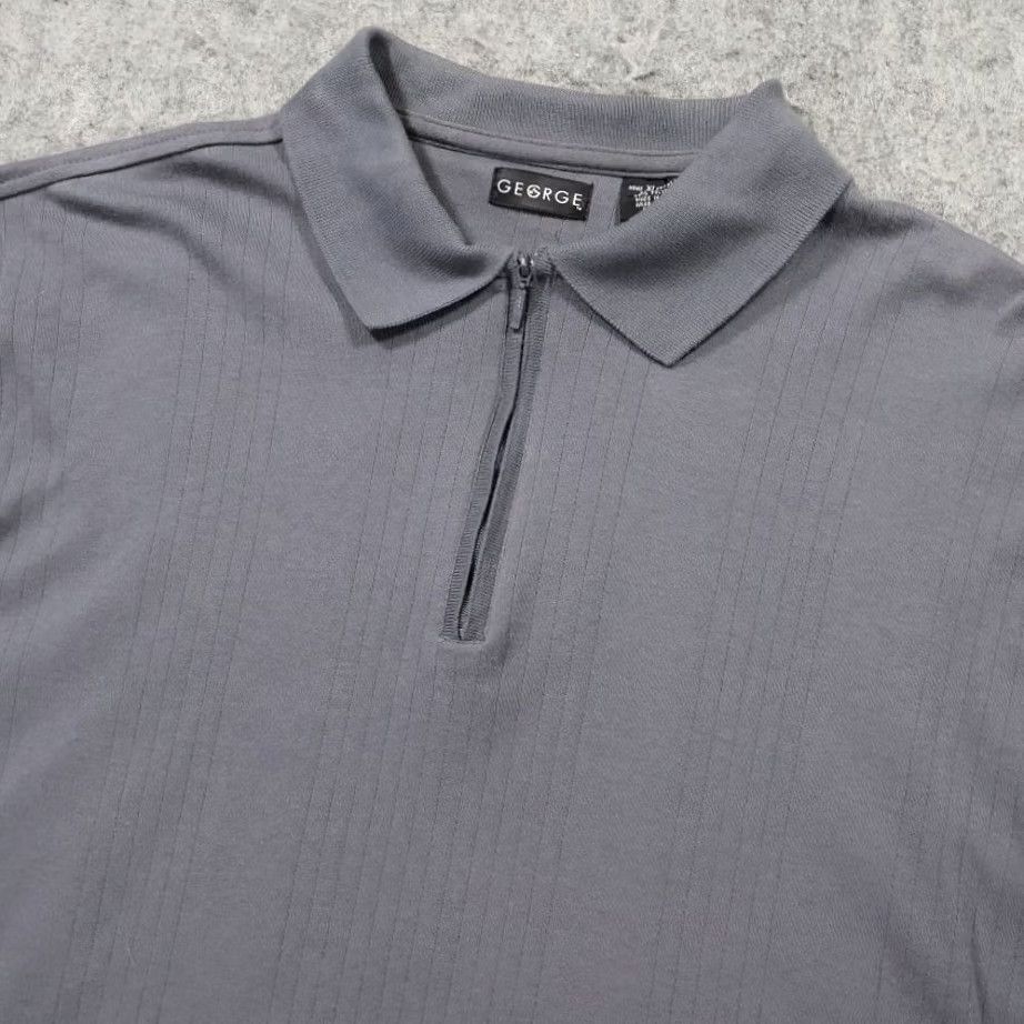 George George Polo Shirt Mens XL Gray Quarter Zip Short Sleeve Ribbed Texture Excellent Size US XL / EU 56 / 4 - 3 Thumbnail