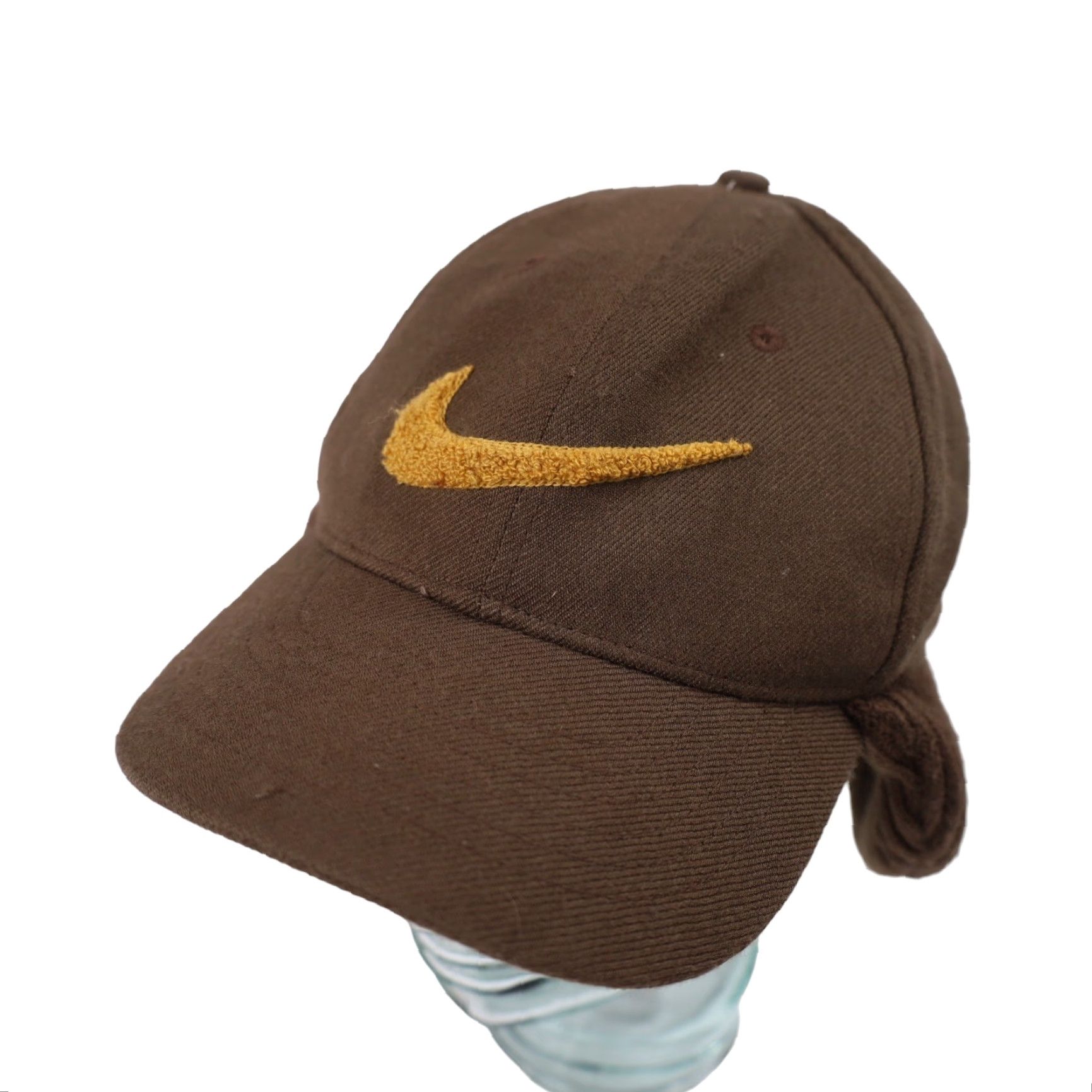 Nike VINTAGE Nike Textured Swoosh Snow Hat Hat Men M Brown S/M 9/10 Size ONE SIZE - 2 Thumbnail