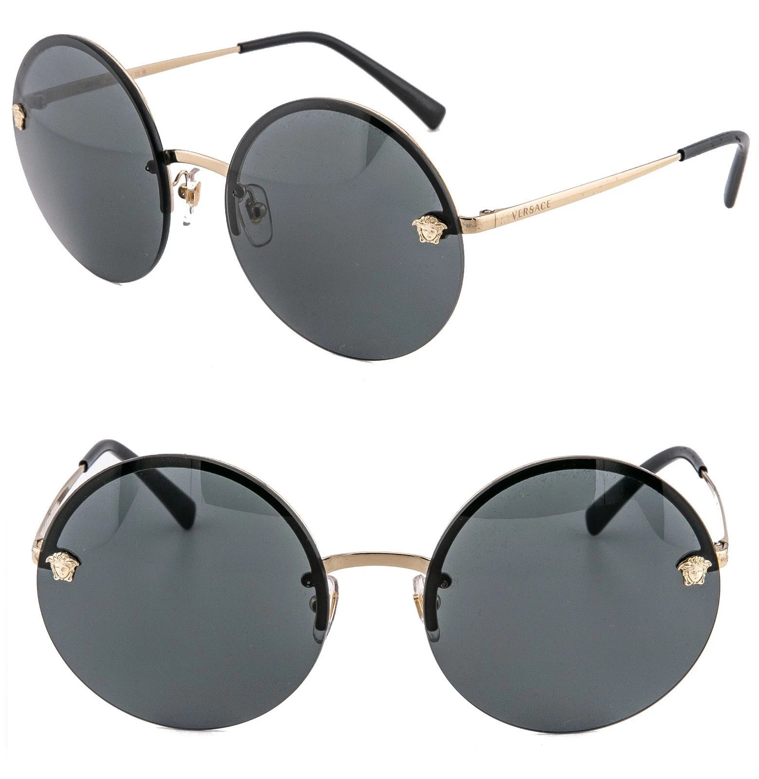 Versace VERSACE VE2176 GLAM Stud Medusa 2176 Black Round Sunglasses Size ONE SIZE - 1 Thumbnail