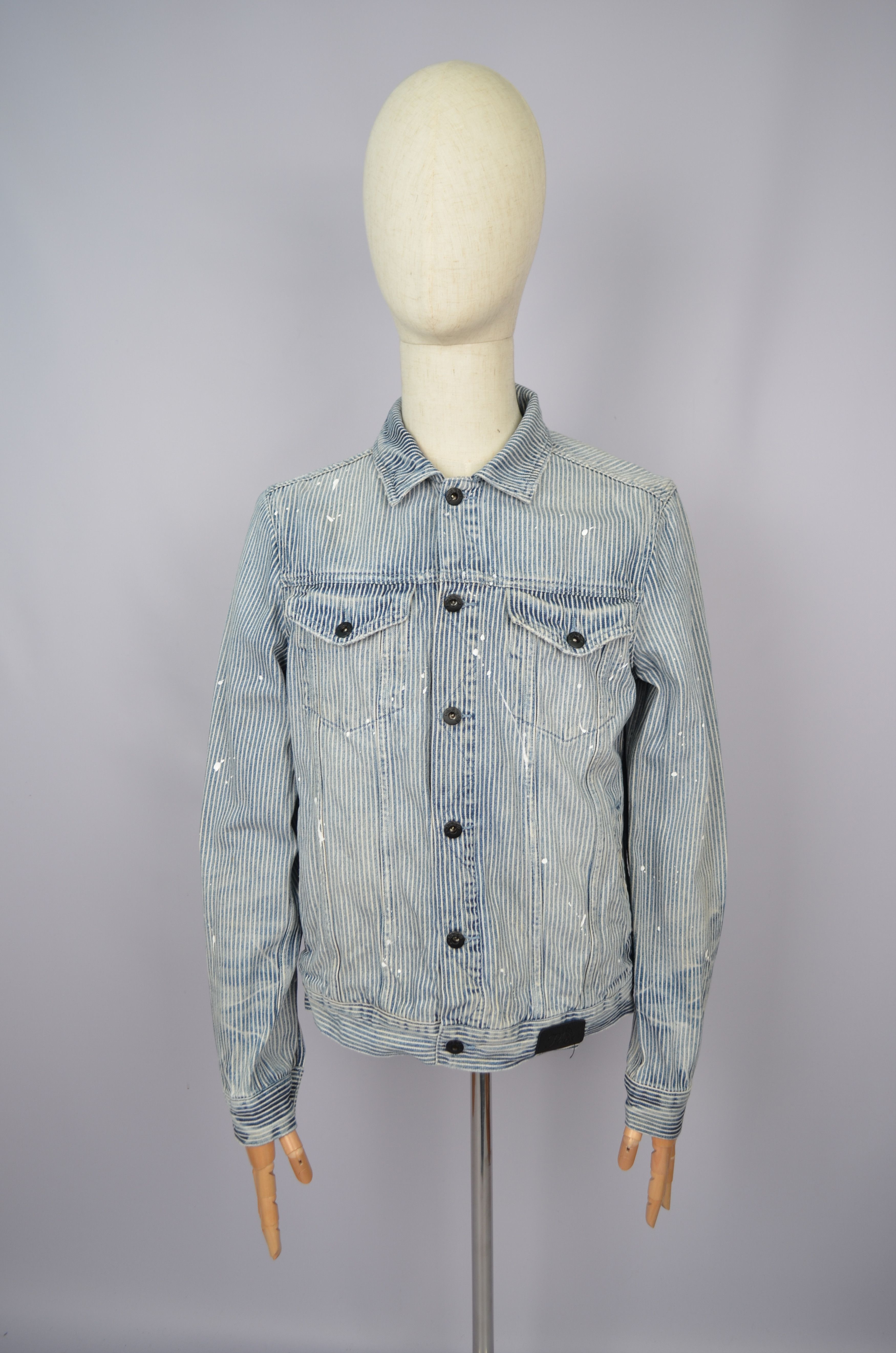 Designer × Prps PRPS Hickory Paint-Splattered Stripe Denim Jacket Sz M RARE Size US M / EU 48-50 / 2 - 4 Thumbnail
