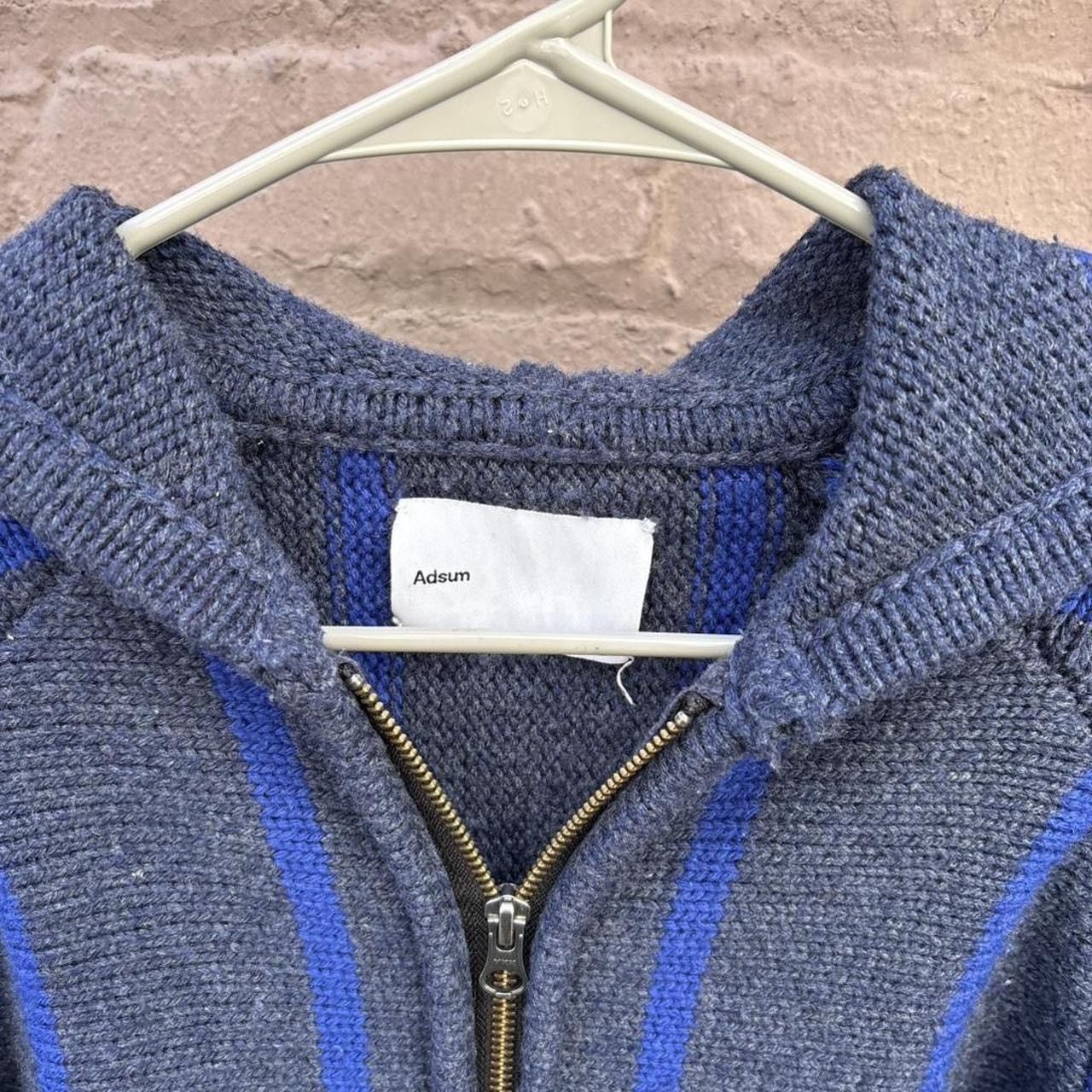 Adsum Adsum Blue Striped Wool Raglan Zip Up Sweater Hooded Jacket Size US S / EU 44-46 / 1 - 3 Thumbnail