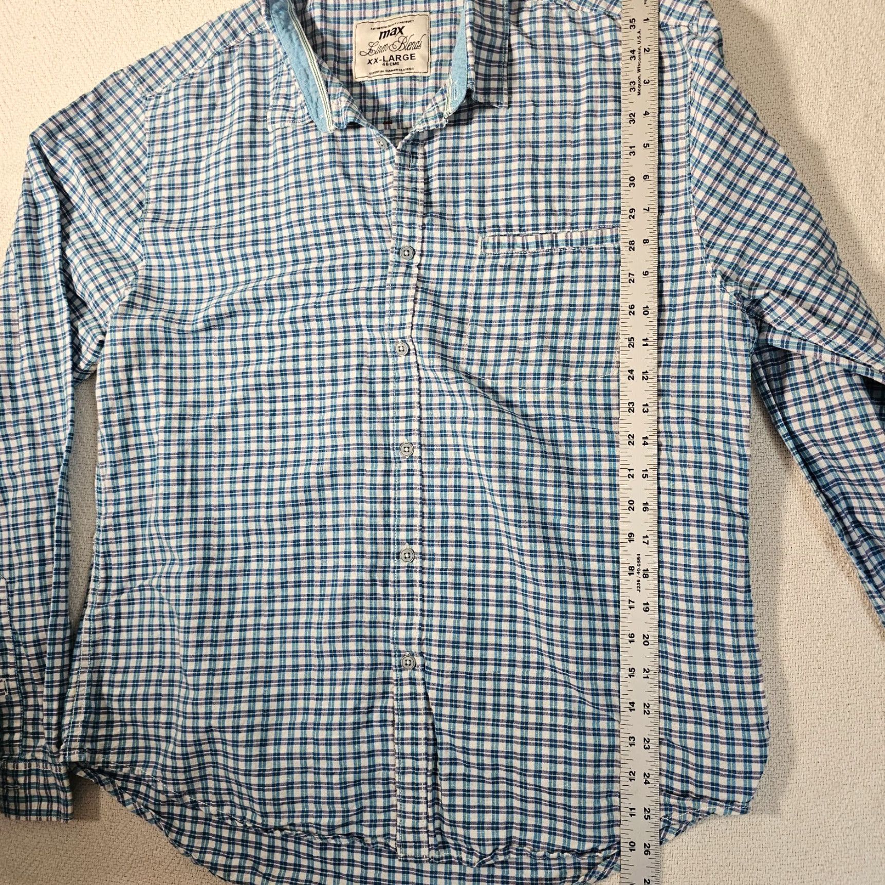 Vintage Max Button Down Shirt Plaid Men 2XL Slim Long Sleeve Cotton Linen Size US XXL / EU 58 / 5 - 4 Thumbnail