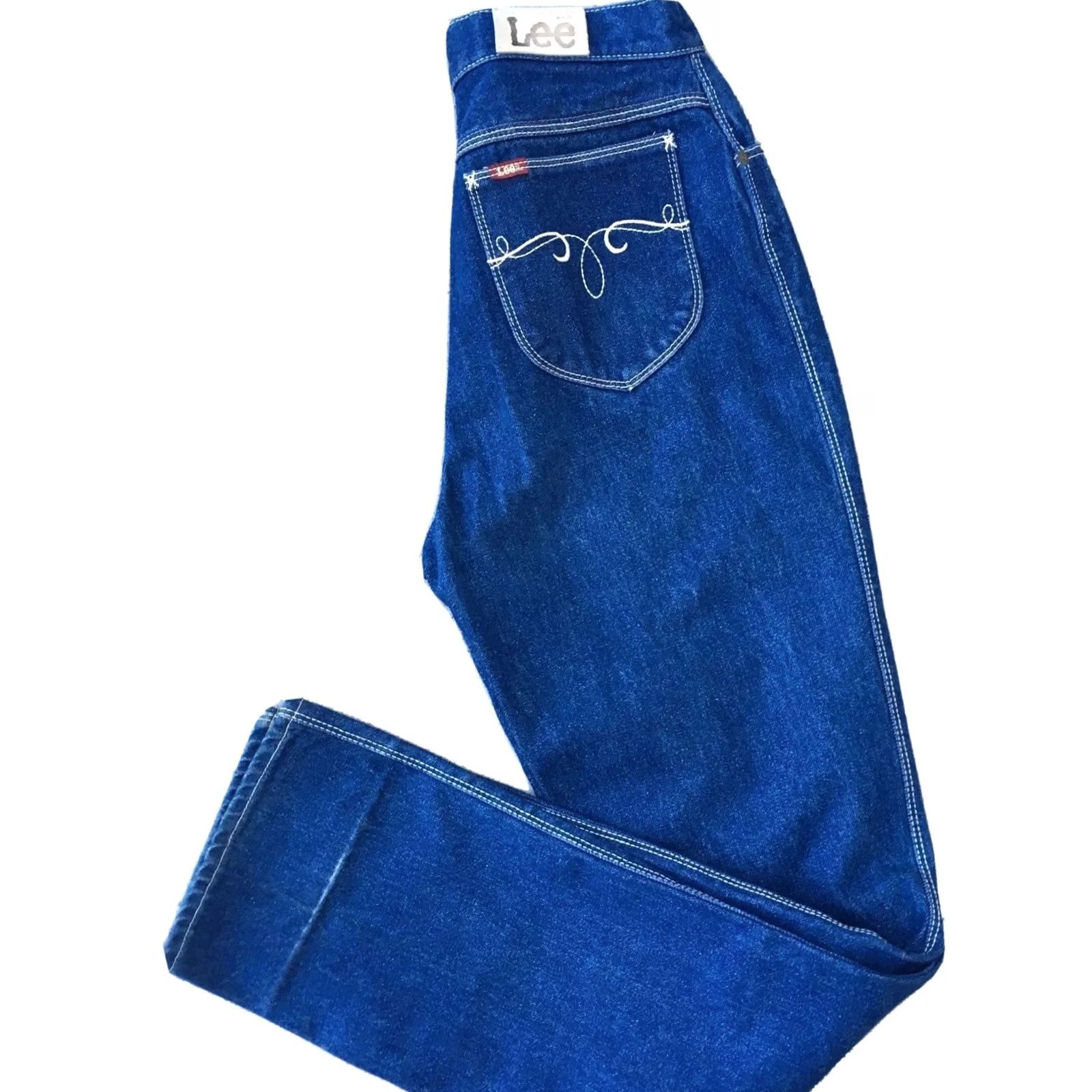 Lee VINTAGE Lee Jeans Embroidered Pockets 28" Waist VTG Sz 12 High Waisted Blue Denim Size 28" / US 6 / IT 42 - 2 Thumbnail