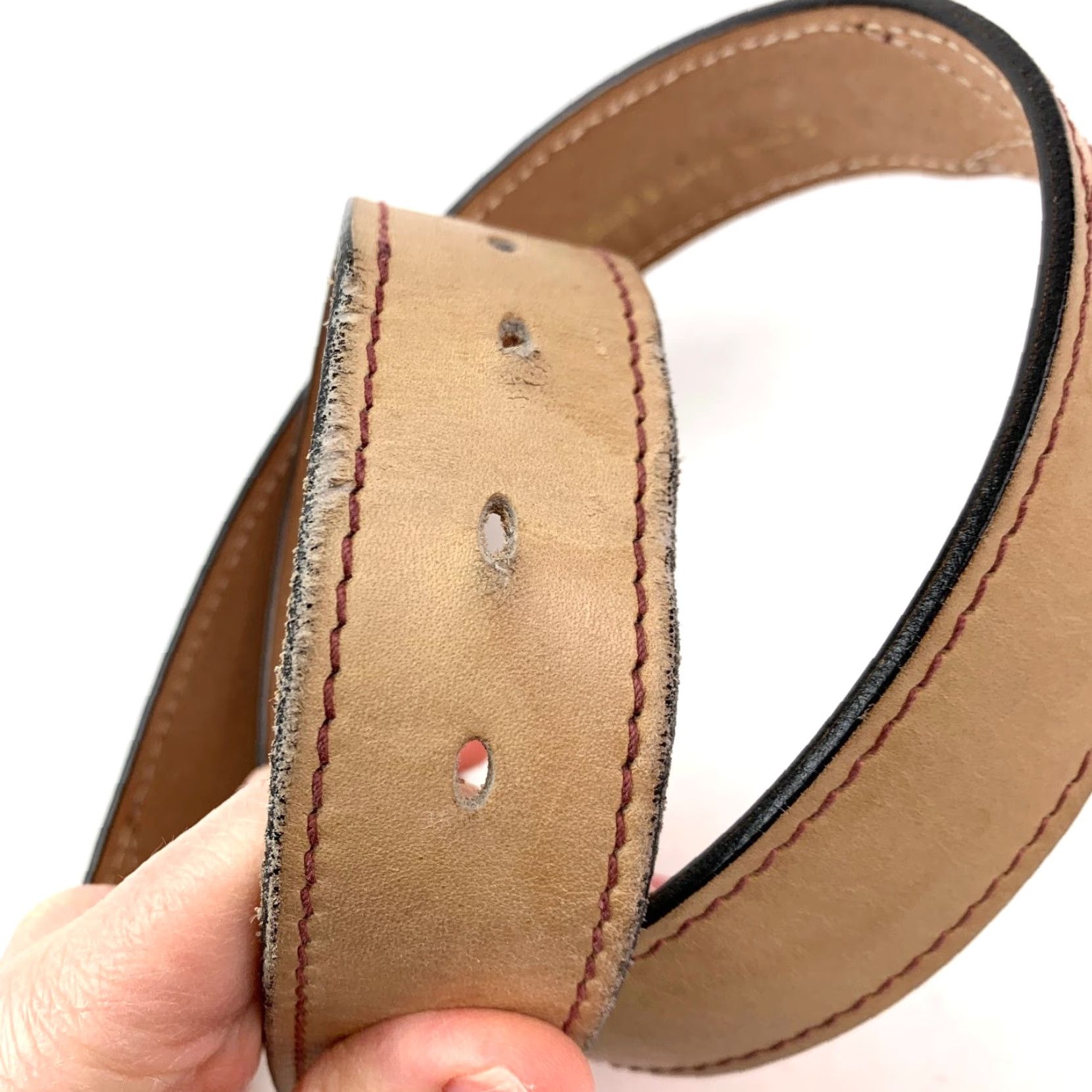 Vintage VINTAGE Potter's Dry Goods Men's Tan Leather Belt 1.5" Buckle Size 36 Cowhide Leather Belt Gold Buckle Mens Size 36 - 4 Thumbnail