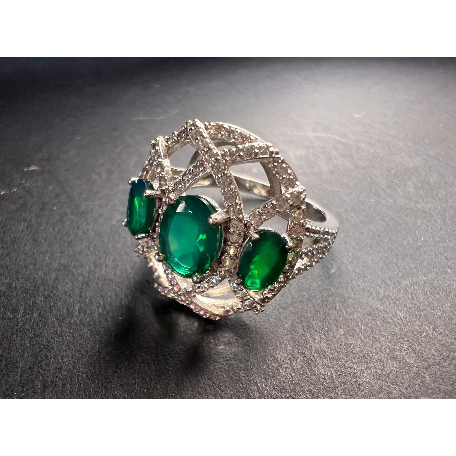 Other Synthetic emerald CZ sterling silver cocktail ring size 9 Size ONE SIZE - 12 Thumbnail